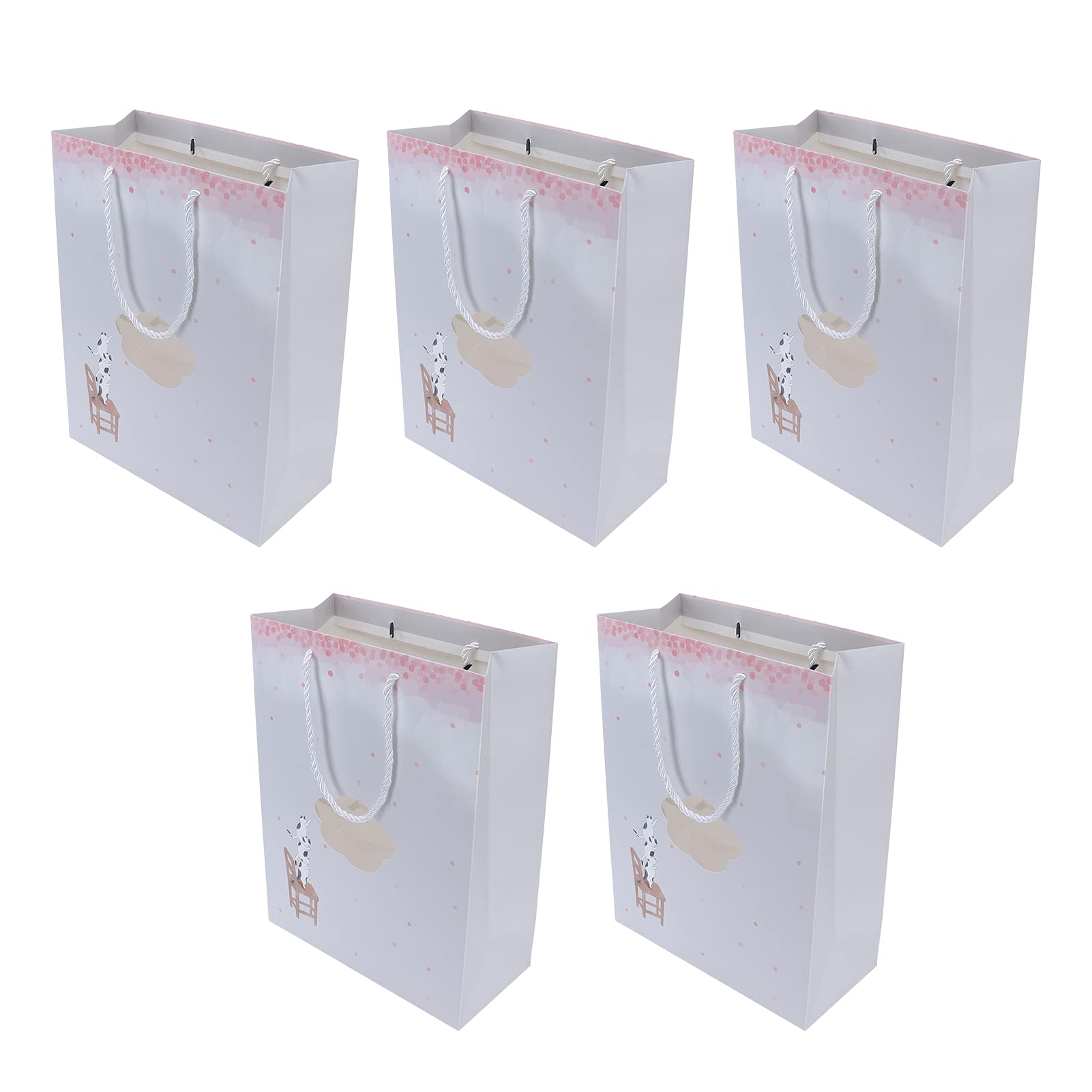 Eco-Friendly Reusable Paper Gift Bags - 5 Pack Durable Retail Shopping Bags for Gift Wrapping & Party Favors (Three Cats in The Clouds Design) - Perfect for Birthday Presents, Wedding Favors & Holiday Packaging