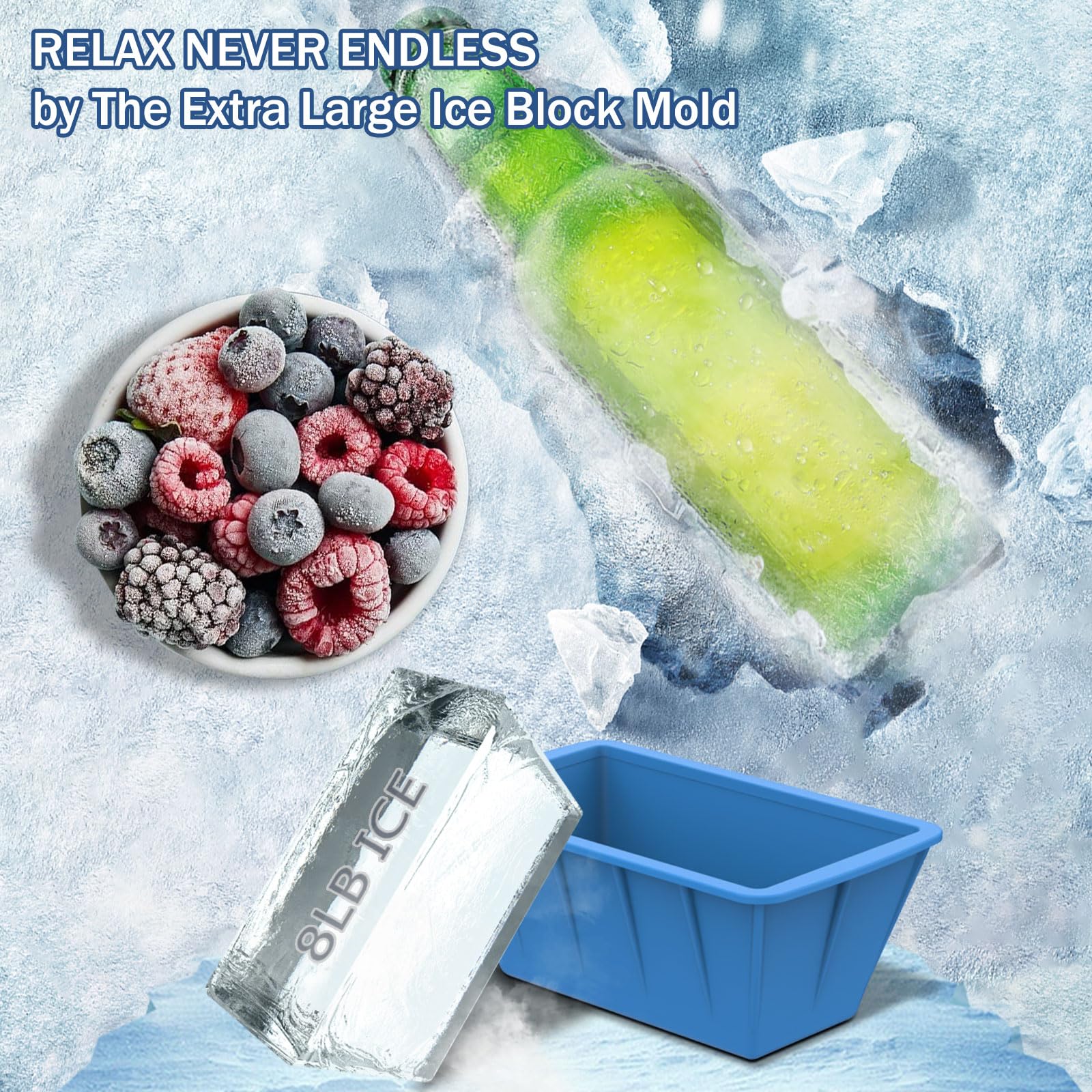 Extra Large Ice Cube Molds 2-Pack (16LB) - Premium Silicone Reusable Ice Block Trays for Freezer | Perfect for Cold Plunge Tubs, Home Ice Baths & Cocktails | Durable Ice Bath Chiller Accessories for Athletes & Wellness Enthusiasts