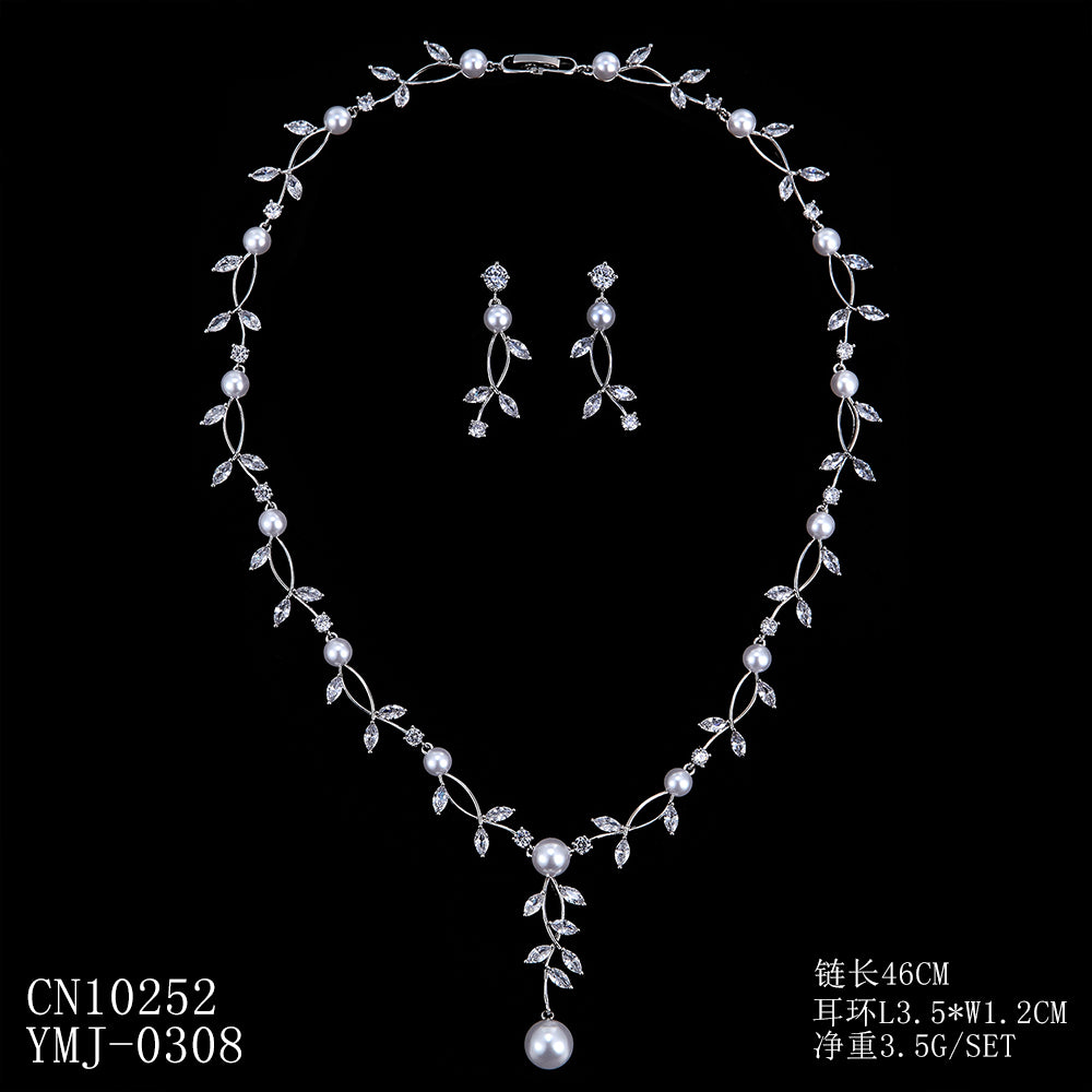 Elegant Cubic Zirconia Bridal Jewelry Set - Wedding Necklace & Earrings CN10252 | Perfect for Bridal Shower, Wedding Ceremony and Anniversary Gifts