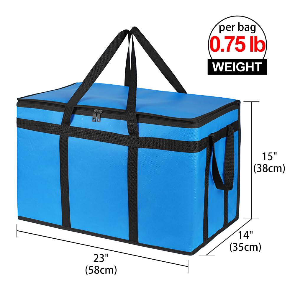 Bodaon 3-Pack Extra Large Insulated Food Delivery Bag - Hot & Cold Meal Carrier, Catering Tote, Pizza Warmer - Perfect for Restaurants, Grocery Shopping & Food Delivery Services (Blue, XXXL)