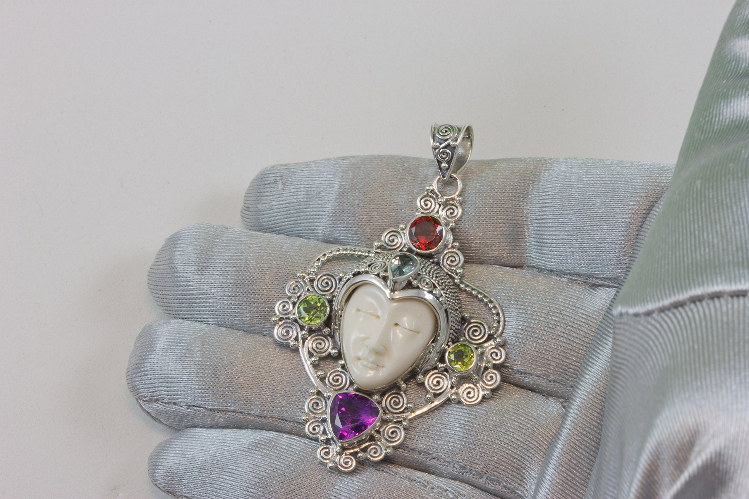 Elegant Sterling Silver Moon Goddess Necklace with Simulated Amethyst & Peridot - Large Filigree Pendant for Women | Perfect for Boho Jewelry, Spiritual Gifts & Witchy Fashion Accessories