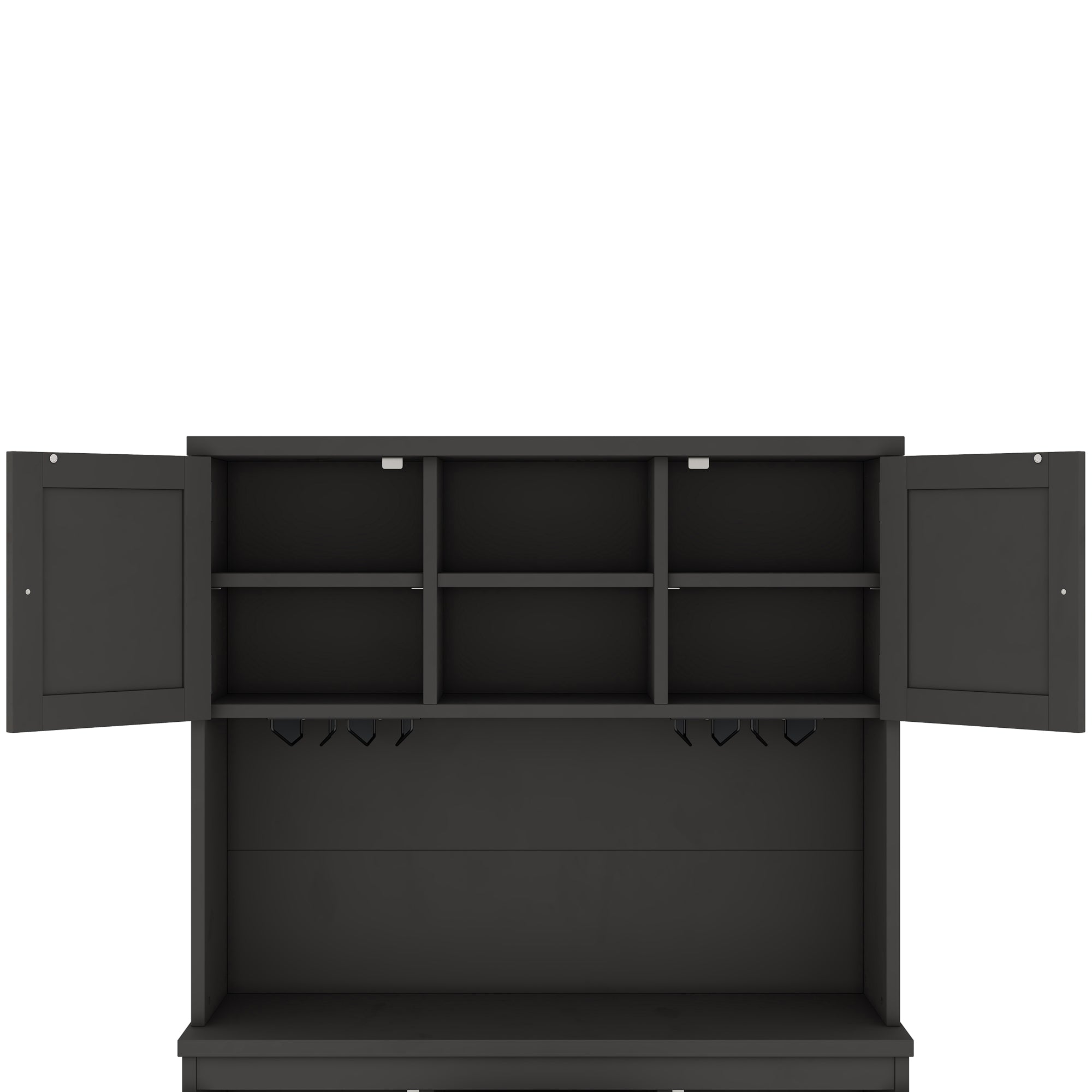 Farmhouse Coffee Bar Cabinet with Storage - Kitchen Buffet Cabinet with Drawers, Shelves & Wine Glass Racks - Rustic Dining Room Furniture for Kitchen, Bar & Entertaining - Black