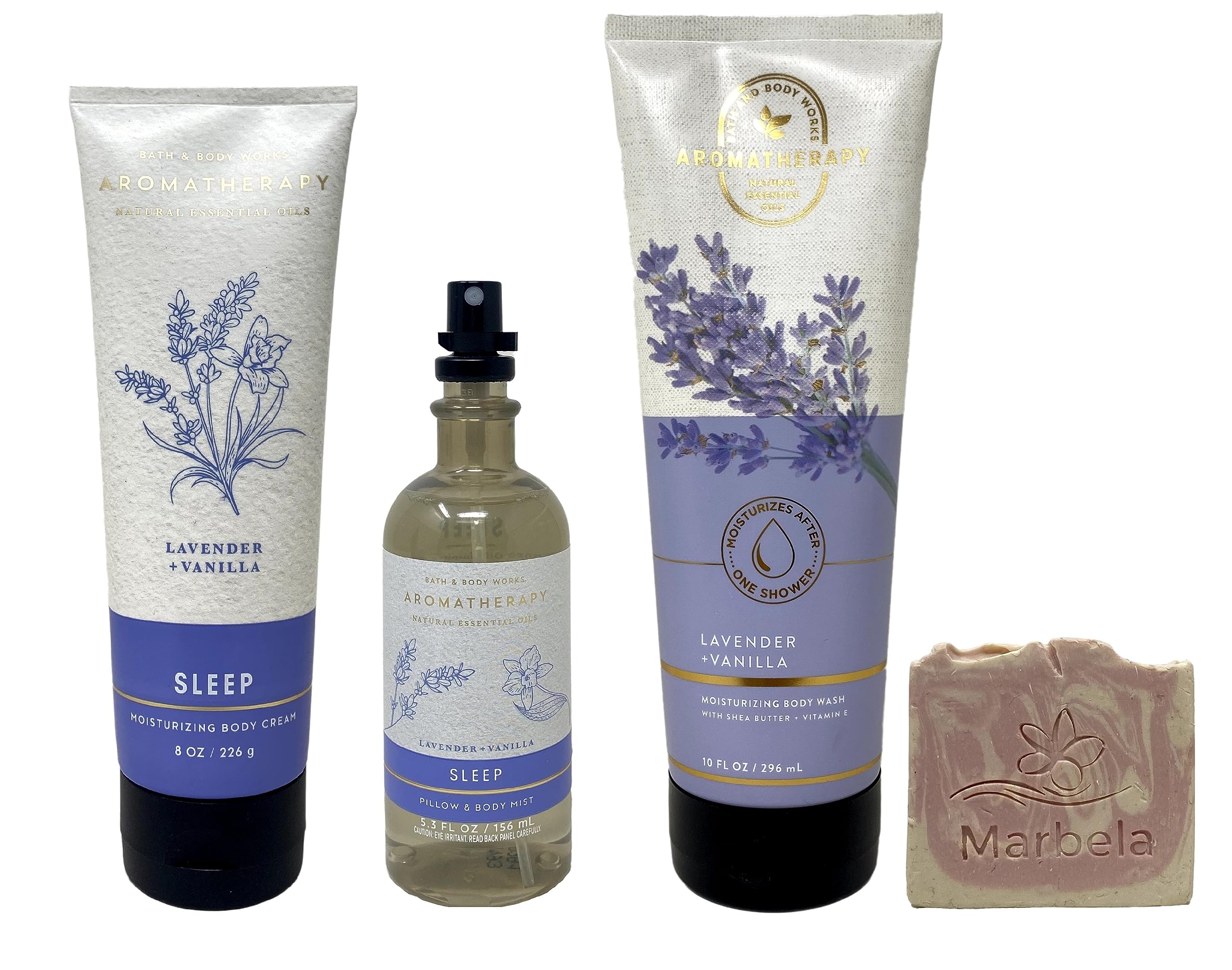 Bath & Body Works Aromatherapy Sleep Lavender Vanilla 3-Piece Gift Set - Pillow Mist, Moisturizing Body Wash & Body Cream with Himalayan Salt Soap Sample | Relaxing Bedtime Routine & Stress Relief