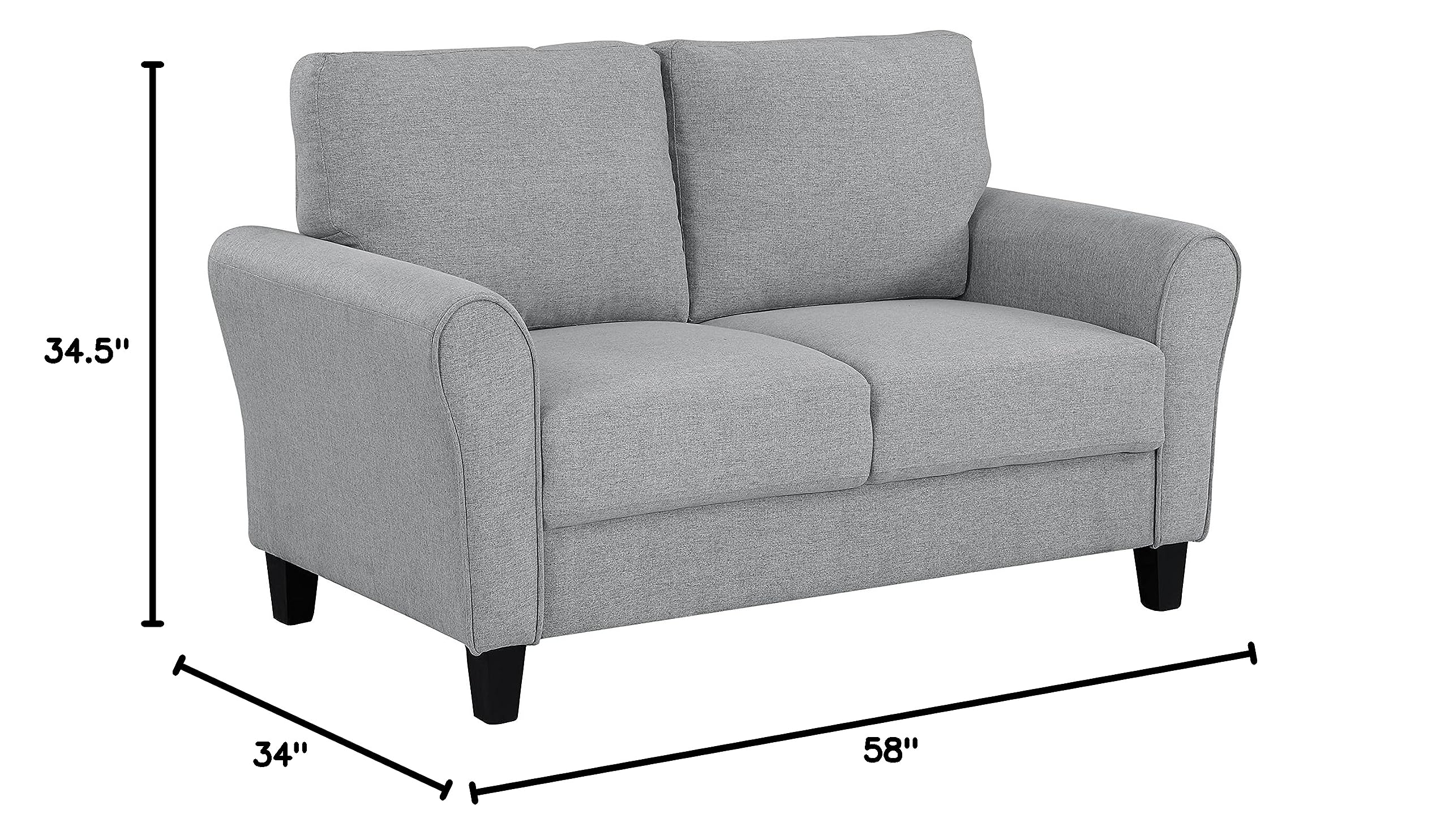 Lexicon Eloise Modern Loveseat Sofa for Living Room - Dark Gray Upholstered Fabric, Comfortable Small Couch for Apartments, Lounge & Cozy Spaces