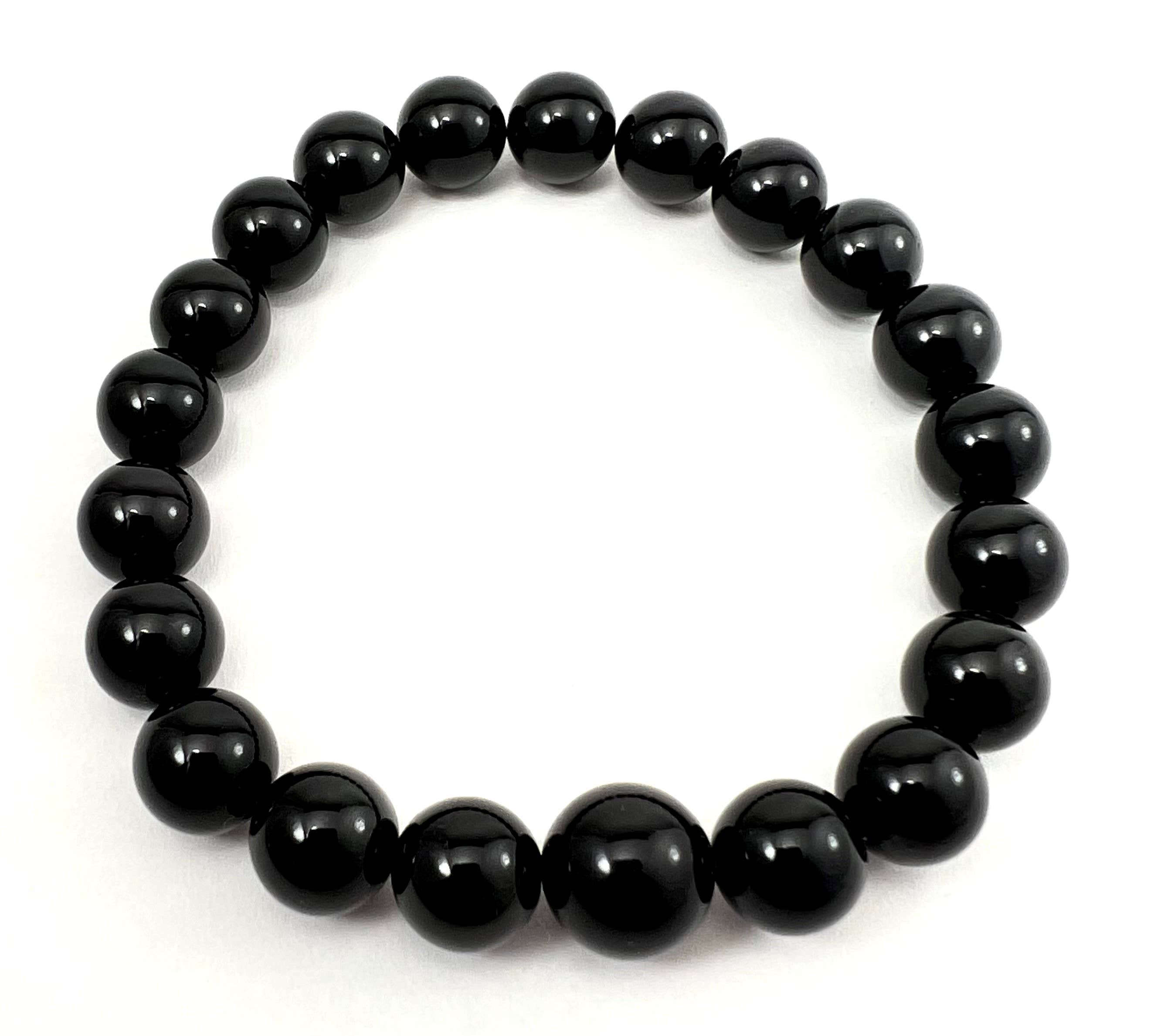 Long Black Obsidian Beaded Bracelet - 10mm Wrist Mala for Meditation, Yoga & Spiritual Healing | Natural Stone Jewelry for Stress Relief & Positive Energy