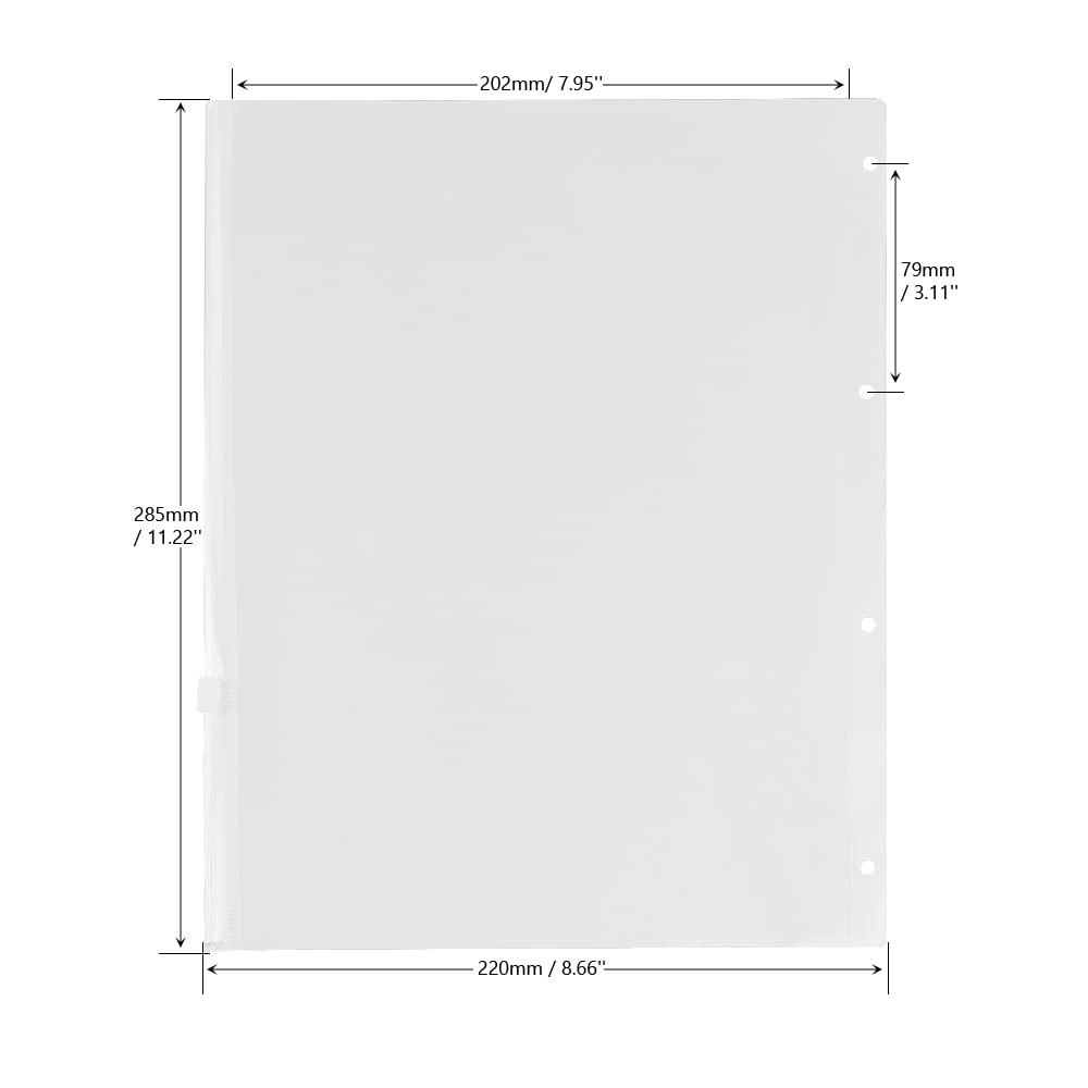 12 Pcs A4 Clear Plastic Zipper Binder Envelopes - Waterproof PVC Pockets for 4-Ring Loose Leaf File Folders, Refillable Planner Covers - Perfect for School, Office & Document Organization