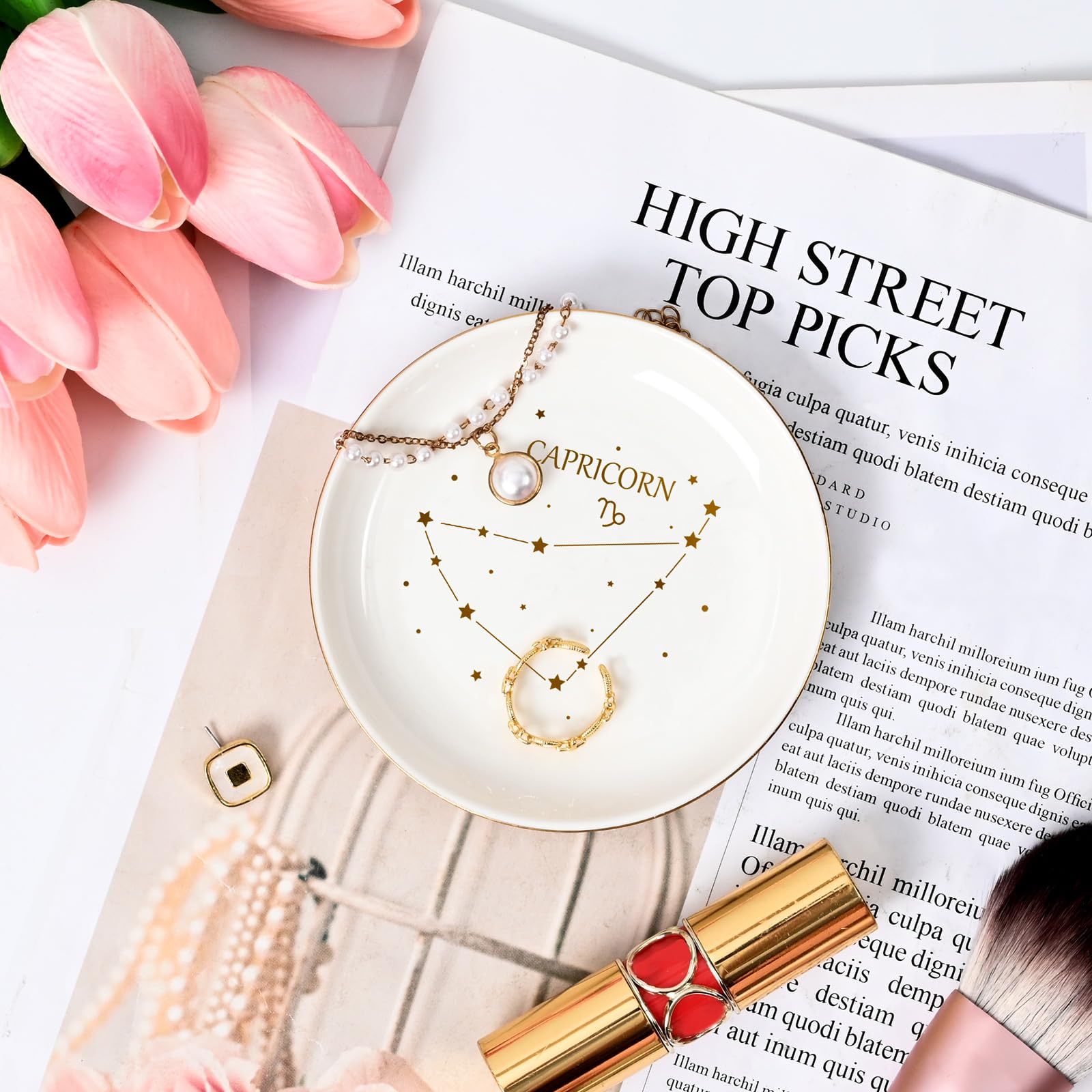 Capricorn Zodiac Gifts for Women - Ceramic Astrology Ring Dish & Jewelry Tray, Perfect Birthday Gift for Capricorn Women & Girls | Zodiac-Themed Home Decor & Jewelry Organizer