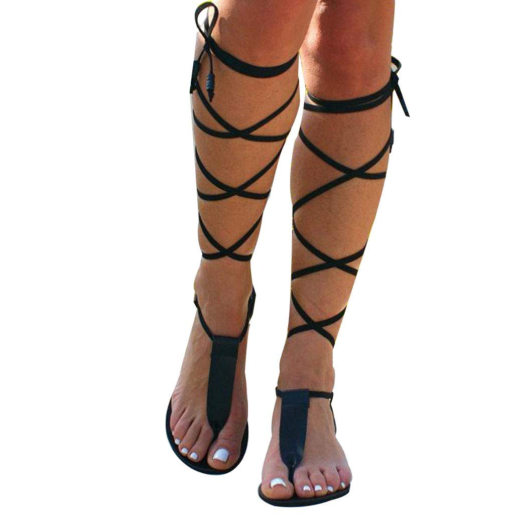 Women's Comfortable Flat Flip Flops - Knee High Lace Up Dressy Sandals for Plus Size | Perfect for Beach, Summer Outfits & Casual Wear