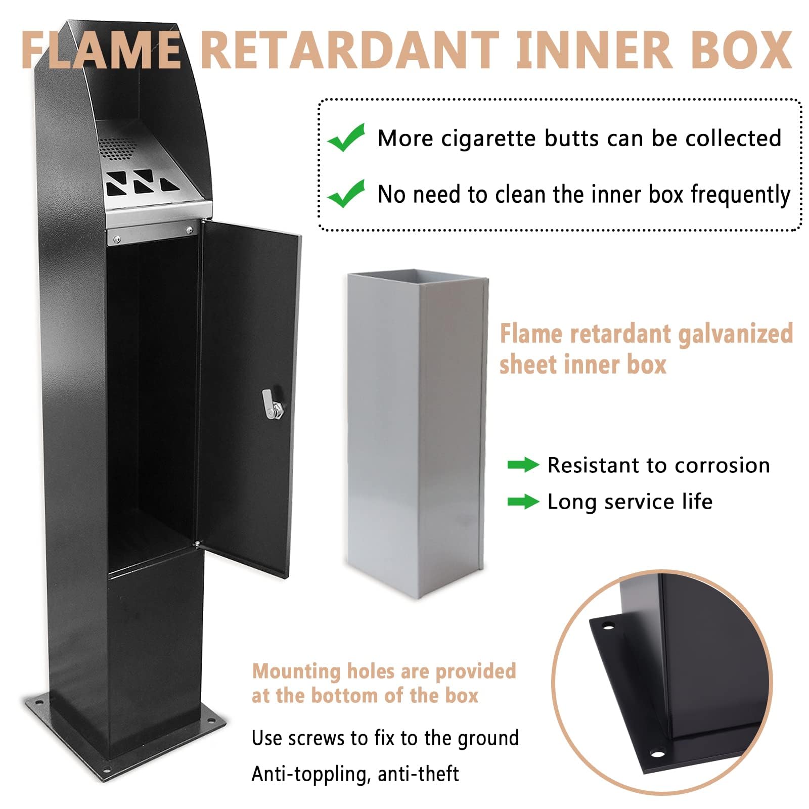 Premium Outdoor Standing Ashtray - Heavy Duty Commercial Grade Cigarette Receptacle for Patios, Restaurants, Bars & Convenience Stores - Weatherproof Smoking Station for Outdoor Use