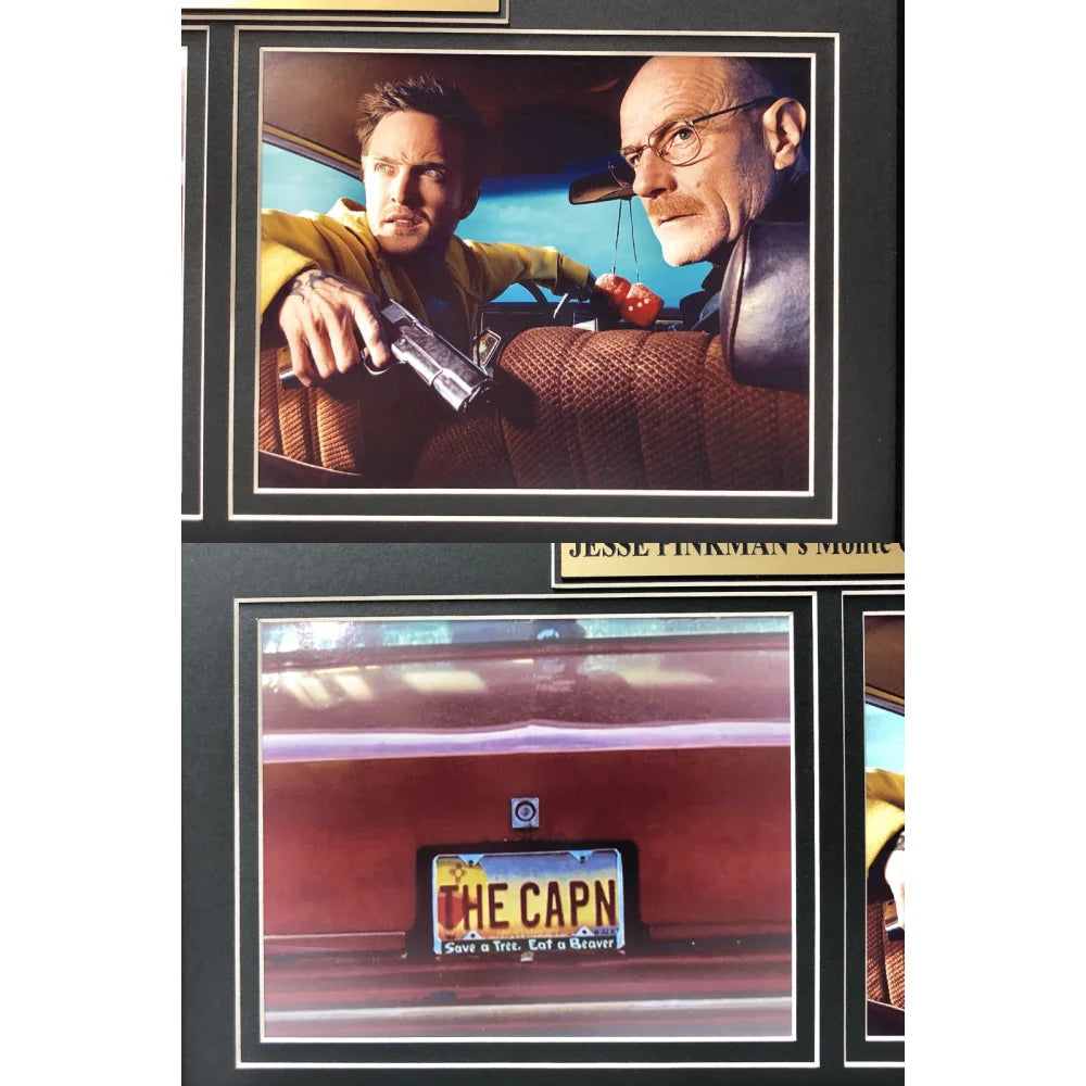 Bryan Cranston & Aaron Paul Signed Dos Hombres Mezcal Bottle - Breaking Bad Memorabilia with Framed License Plate Collage - JSA Certified Authentic - Perfect for Breaking Bad Fans Collection & Man Cave Decor