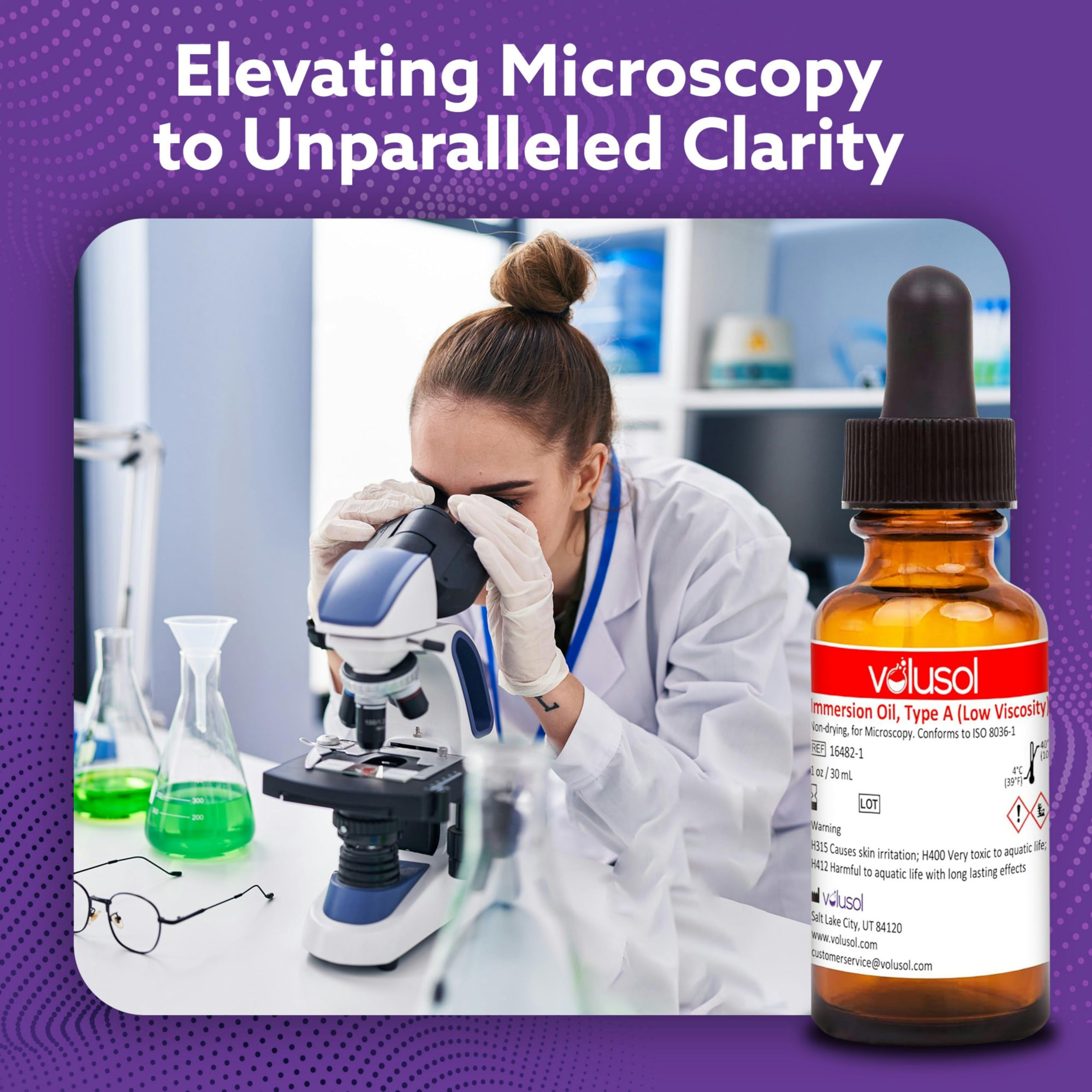 Volu-Sol Microscope Immersion Oil Type A - Low Viscosity 150 Centistokes, Safe for All Microscope Lenses, Precision PP Polycone Bottle (30ml/1oz, Pack of 12) | Ideal for Biological Research, Lab Diagnostics & Microscopy Slide Preparation
