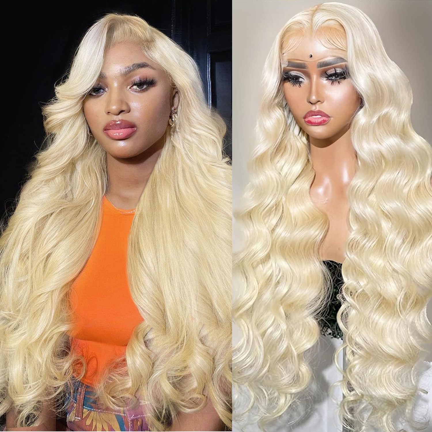 613 Lace Front Wig Human Hair 26 Inch Blonde Body Wave 180% Density Pre Plucked 13x4 HD Lace Frontal Wig - Perfect for Cosplay, Daily Wear, and Special Occasions
