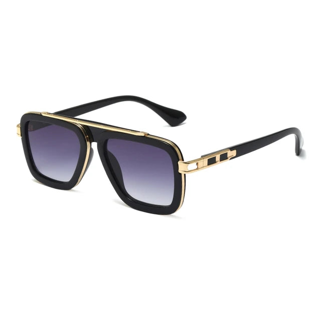 Vintage Square Pilot Sunglasses for Men & Women - Gold & Black Retro Aviator Style - Perfect for Driving, Travel & Outdoor Activities