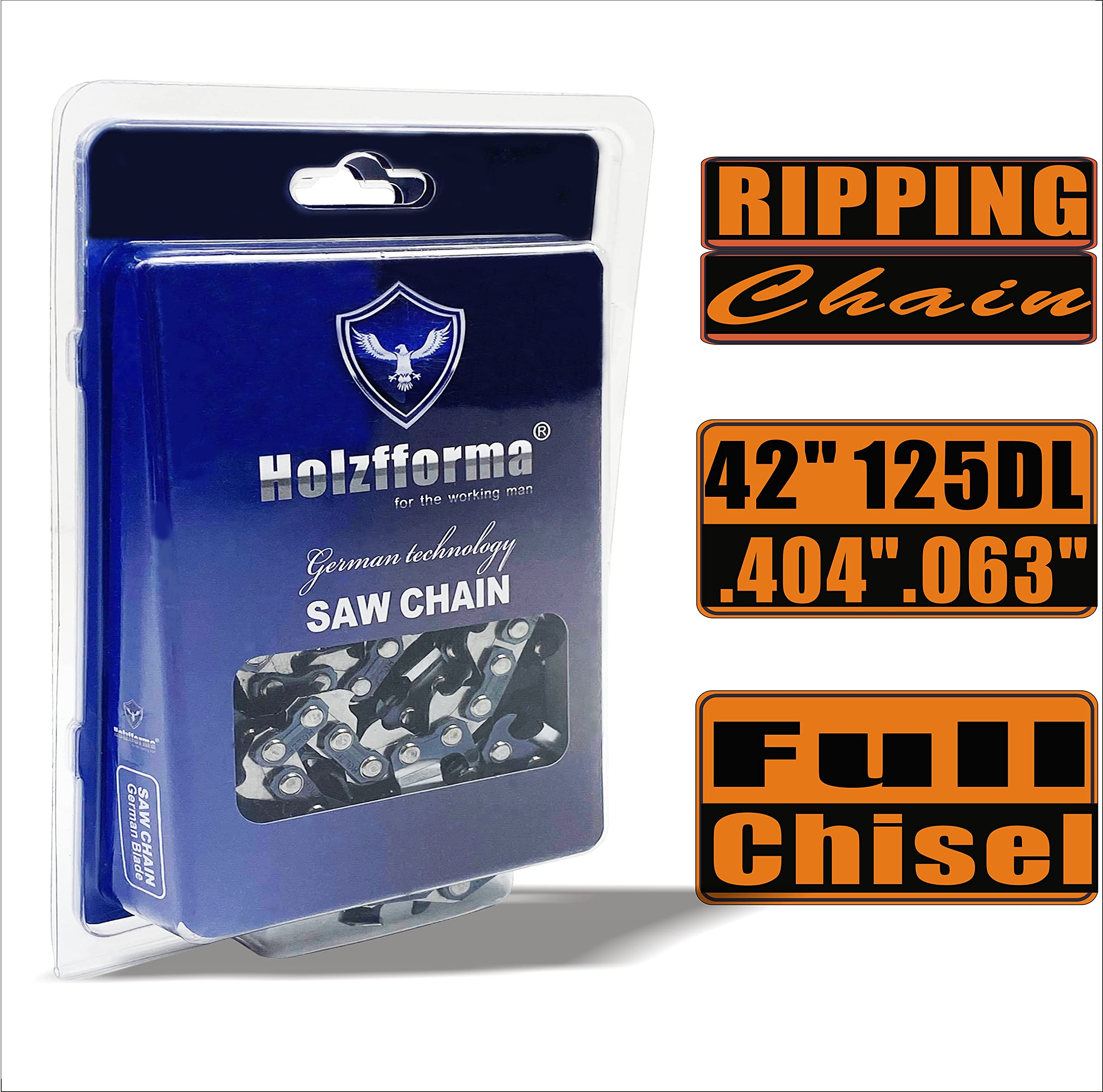 Holzfforma .404'' .063'' 42-Inch 125DL Full Chisel Ripping Chainsaw Chain - Professional Wood Cutting for Logging, Lumber, and Firewood Preparation