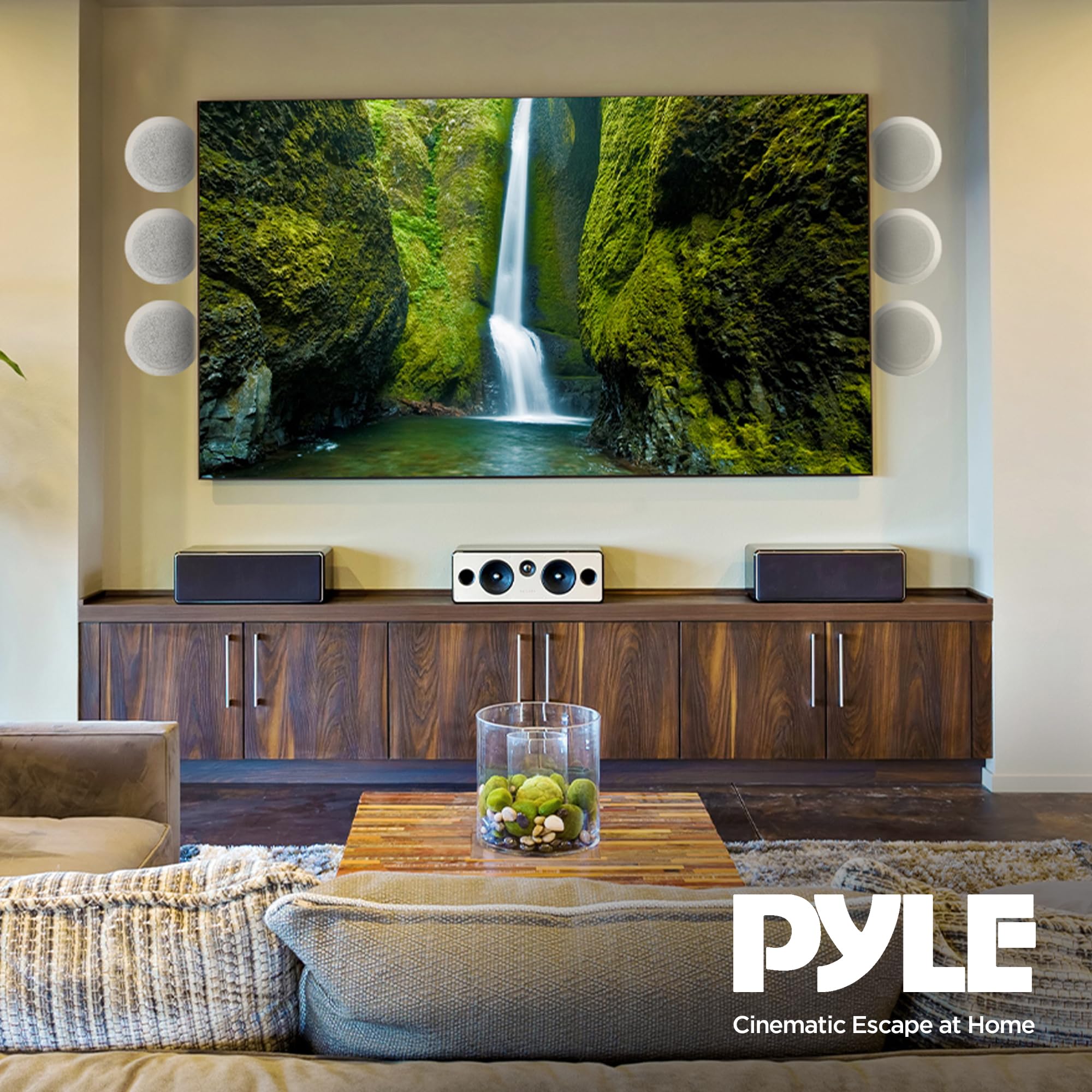 Pyle 8 Inch 2-Way In-Wall & Ceiling Home Theater Speakers System - 6 Pack High Performance Stereo Audio Speakers for Living Room, Bedroom, and Home Theater Setup