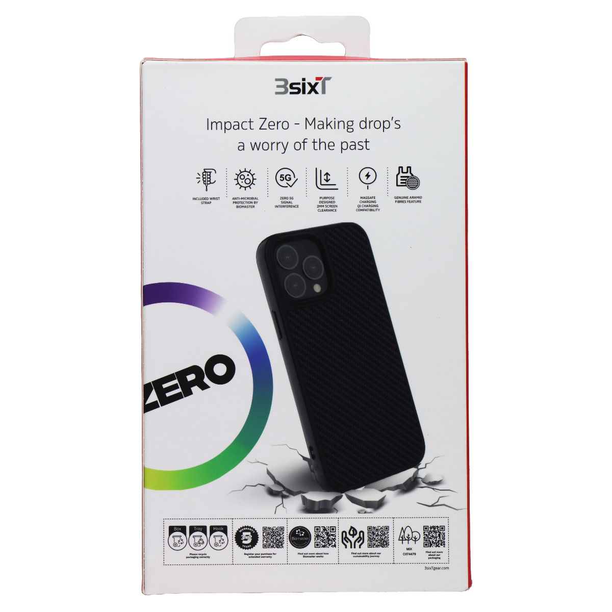 3SIXT ImpactZero Kevlar Protective Case for Apple iPhone 13 Pro - Black | Shockproof & Slim Design | Perfect for Outdoor, Work & Daily Use