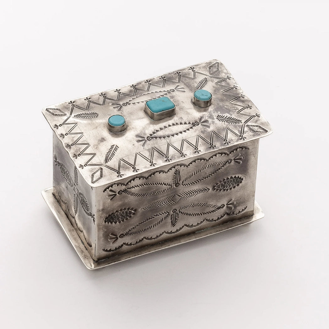 3 Stone Turquoise Stamped Feathers Jewelry Box - Handmade Southwest Style Gift for Women, Home Decor & Storage | Perfect for Jewelry Organizer, Ring Holder & Keepsake Box