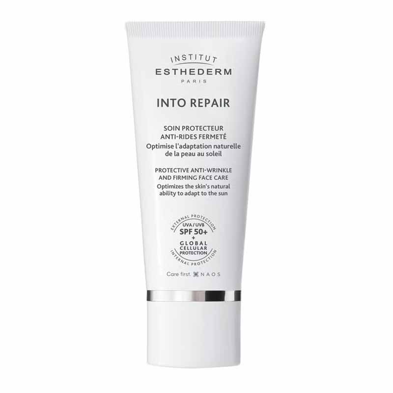 Institut Esthederm Into Repair Protective Anti-Wrinkle & Firming Face Cream SPF50+ | Daily Sun Protection & Anti-Aging Skincare for Women | Perfect for Daytime Use & Outdoor Activities