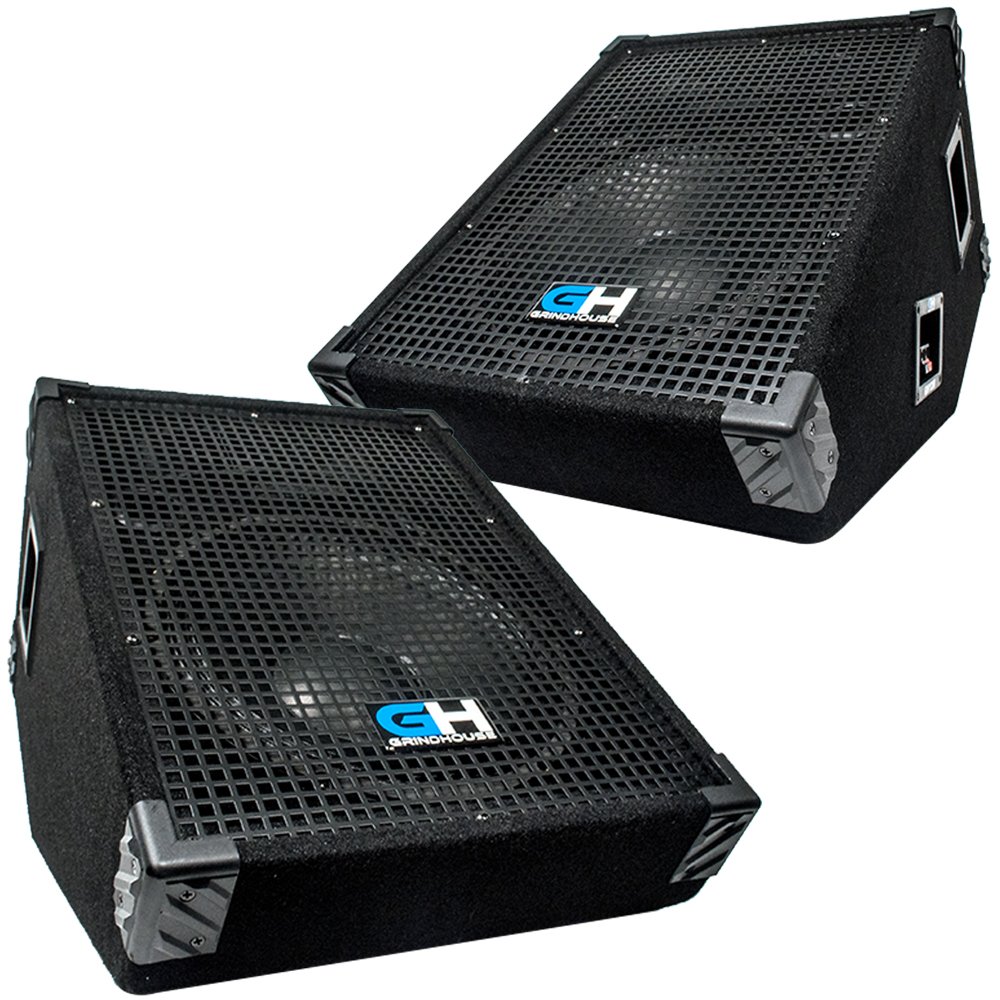 Grindhouse GH12M-Pair 12 Inch Passive Wedge Floor Monitors - 350 Watts RMS Each - PA DJ Stage Studio Live Sound 10 Inch Monitor - Perfect for Concerts, Events, and Studio Recordings