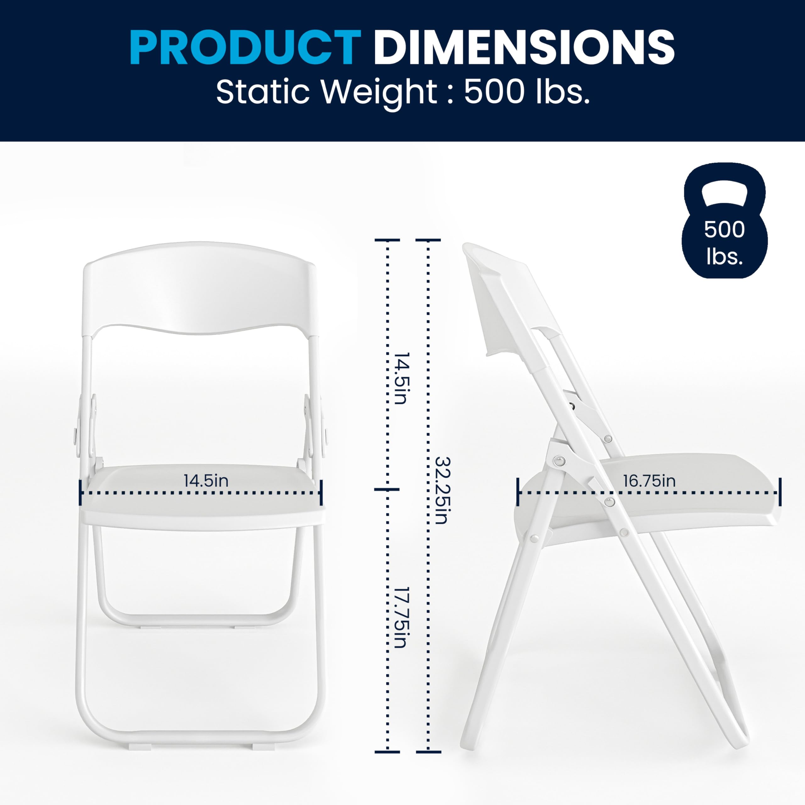 Flash Furniture 2-Pack HERCULES Series 500 lb Capacity Heavy Duty White Plastic Folding Chairs with Built-in Ganging Brackets - Perfect for Events, Parties, and Commercial Use