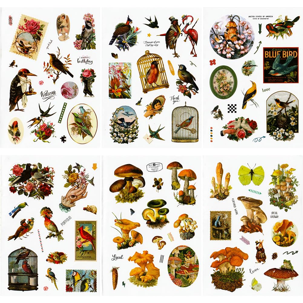 BLEDS Scrapbooking Stickers - Aesthetic Plant & Mushroom Stickers Kit with Ephemera for Journaling, Scrapbooking, Junk Journal, Planner & Card Decor | Perfect for DIY Crafts, Bullet Journals & Gift Making