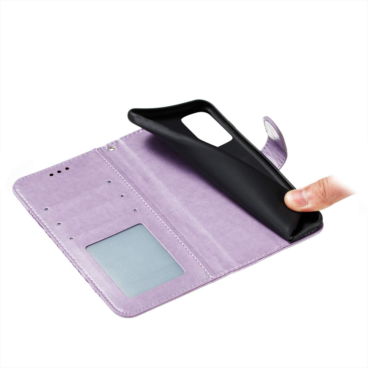 Premium PU Leather Flip Wallet Case for Samsung Galaxy A72 5G - Shockproof Embossed Mandala Design with Card Holder & Kickstand (Light Purple) | Perfect for Work, Travel & Everyday Protection