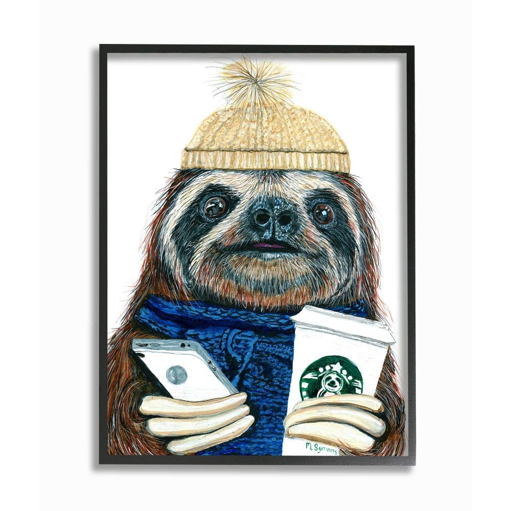 Stupell Industries Sloth Coffee Lover Wall Art - 16x20 Inches Winter Illustration by Melissa Symons - Perfect for Home Decor, Office & Coffee Shop