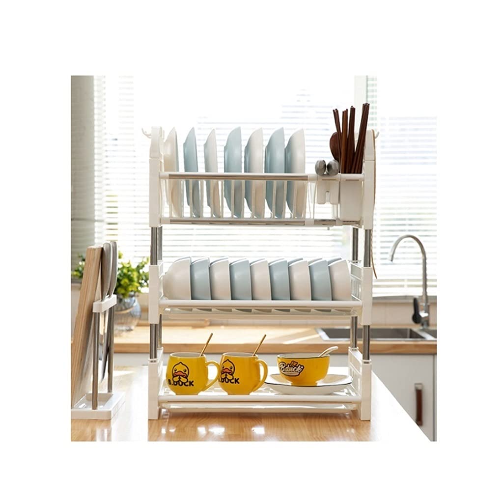 Stainless Steel 3-Tier Dish Drying Rack - 41.5cm Kitchen Storage Shelf for Plates, Bowls & Utensils | Space-Saving Drain Stand for Countertop, Sink or Cabinet Organization | Perfect for Small Kitchens, Apartments & Dishwashing Stations