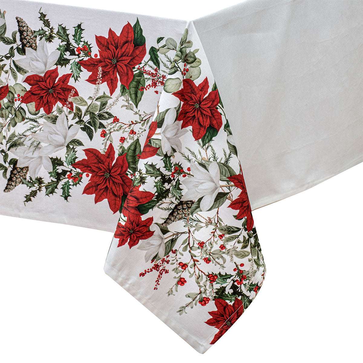 Premium 100% Cotton Ashdene Poinsettia Christmas Tablecloth 150x300cm - Festive Holiday Dining Decor for Parties & Family Gatherings