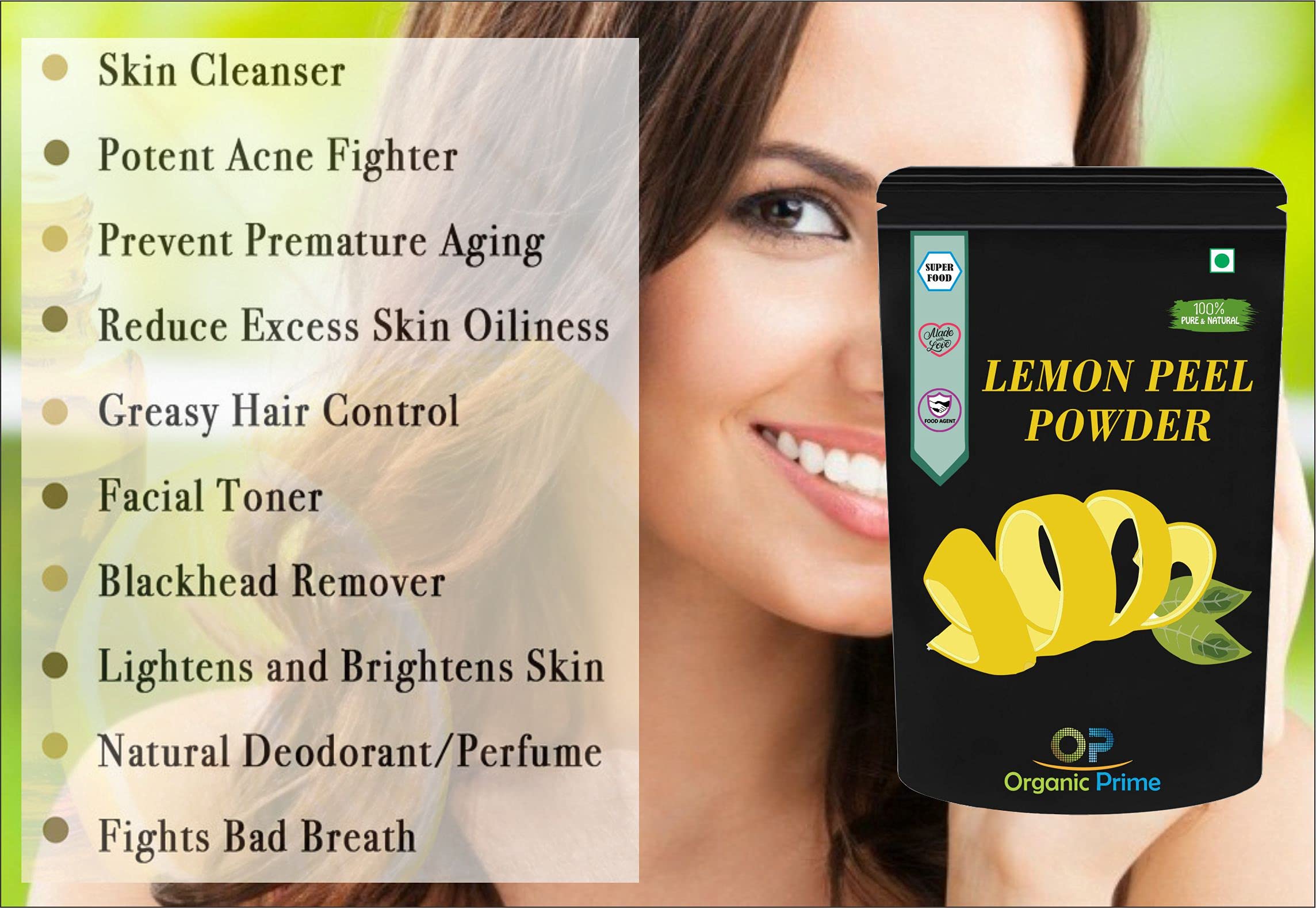 Organic Lemon Peel Powder (Citrus Limon) - 100% Pure Vitamin C Rich | Brightening Face Mask & Skin Care Treatment | Natural Exfoliator for Glowing Skin & Hair Pack | Perfect for DIY Beauty Recipes & Spa Days