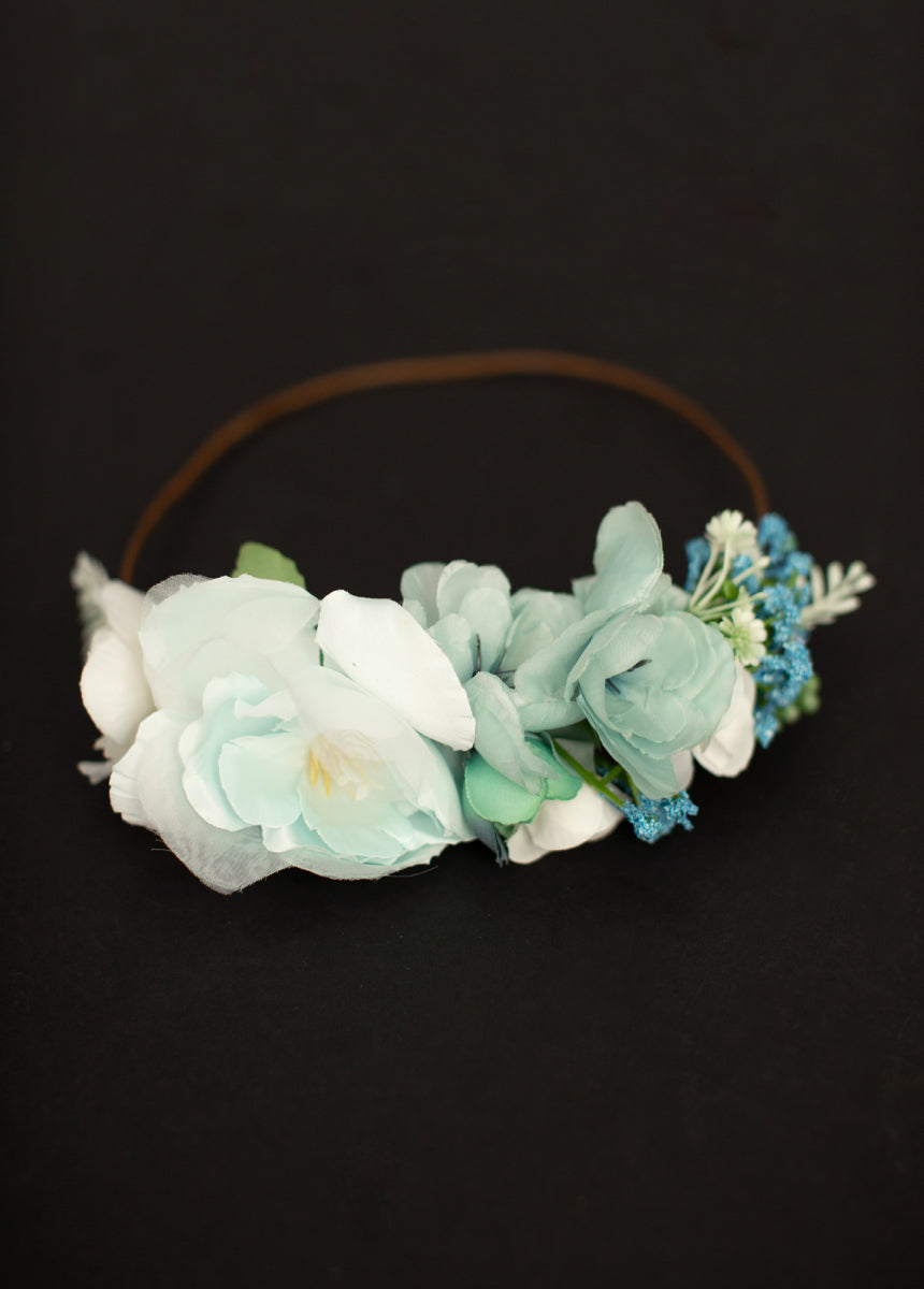 Blue Flower Crown Headband - Floral Boho Hair Accessory for Women, Brides, Festivals & Photo Shoots