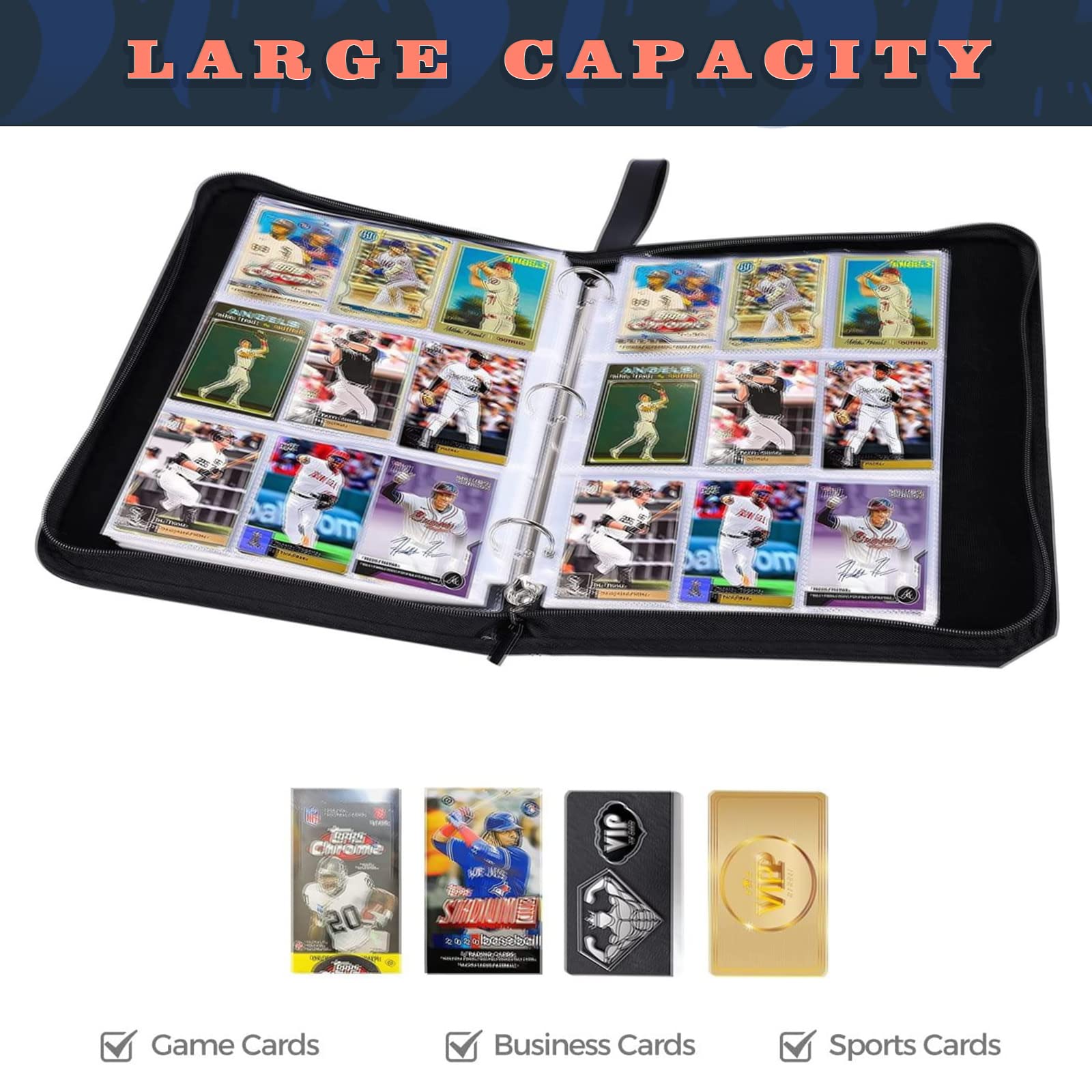 900 Pockets Basketball Trading Cards Binder - 9 Pocket Card Collectors Album with 50 Removable Sleeves for Sports Cards | Perfect for Organizing Basketball, Baseball & Football Trading Cards Collection