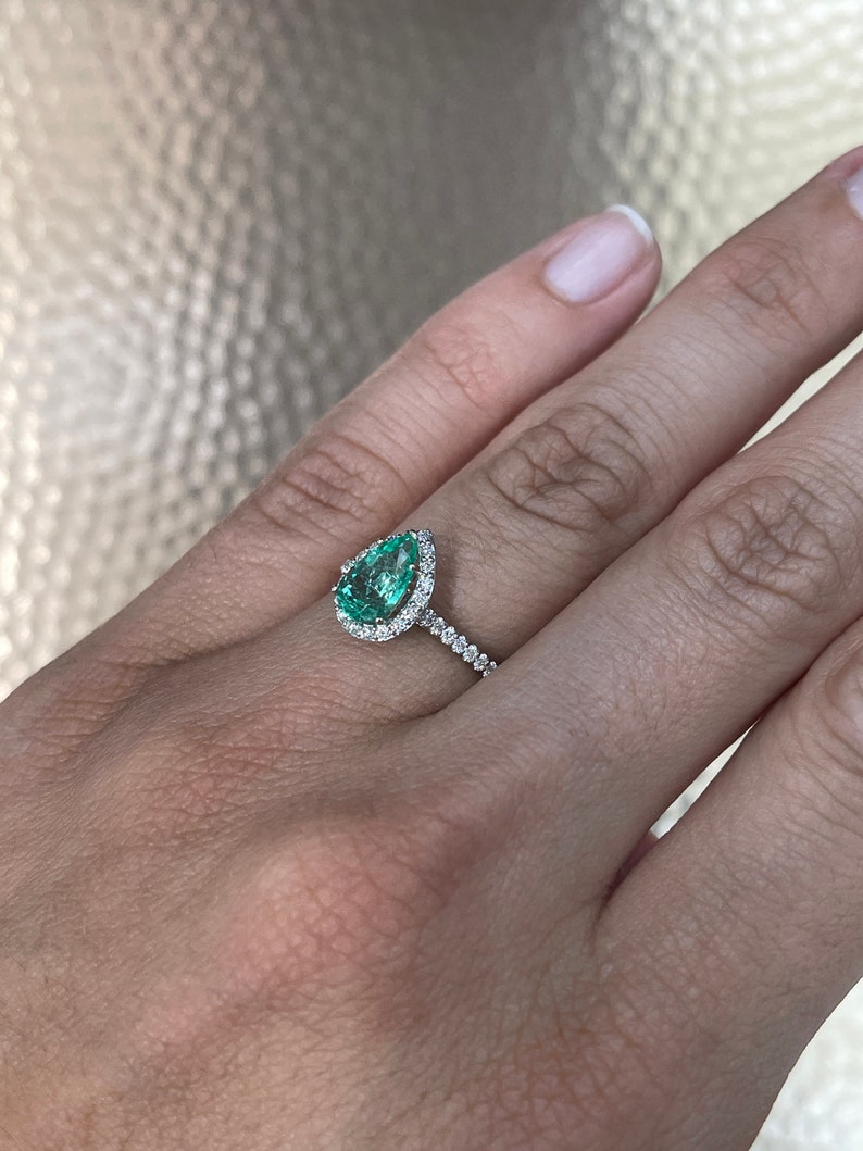 1.78tcw Tear Drop Colombian Emerald & Diamond Halo Engagement Ring 14K Gold - Elegant Wedding Proposal Jewelry for Her, Perfect Anniversary Gift & Bridal Accessory