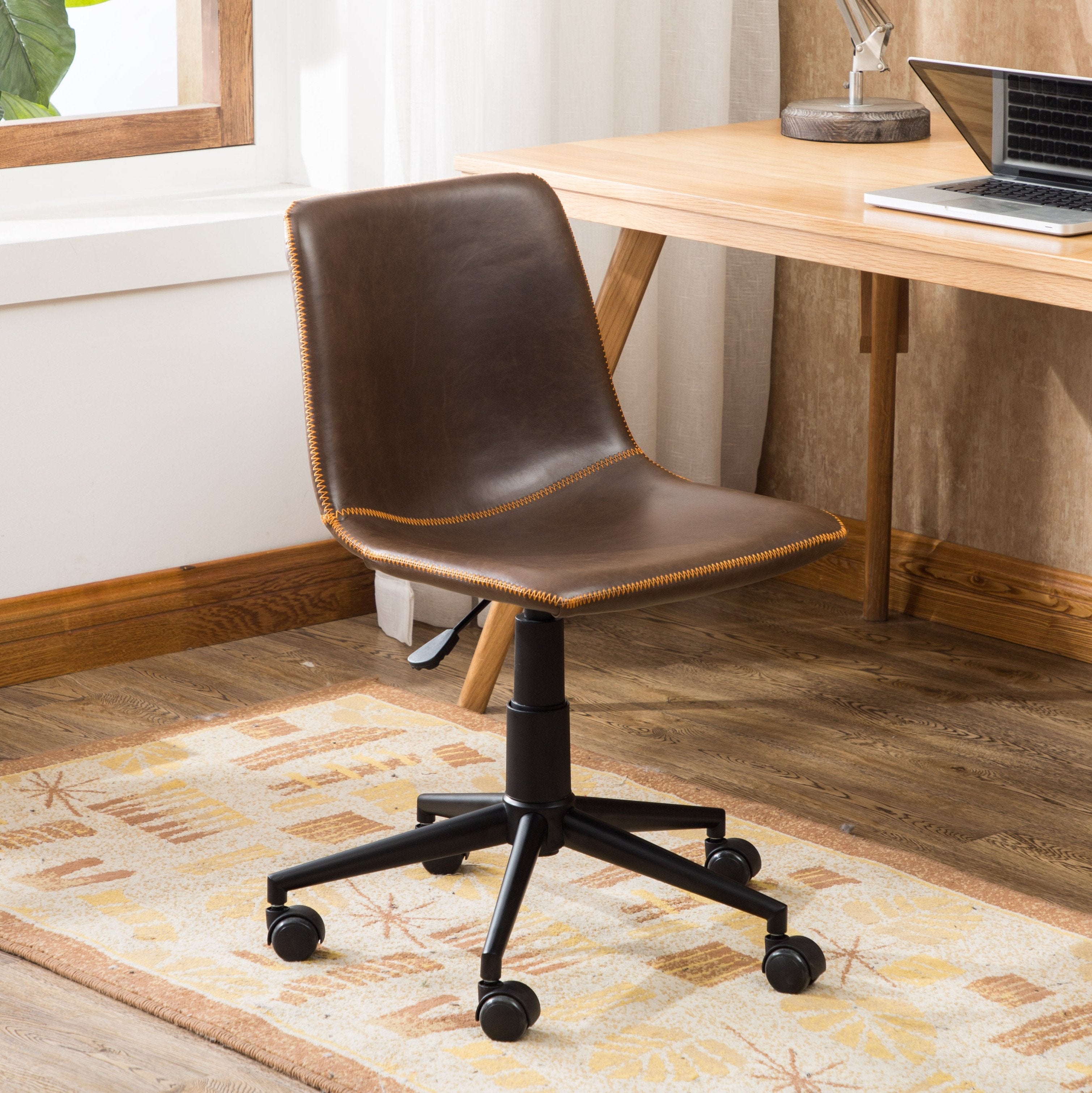 Roundhill Furniture Cesena 360 Swivel Office Chair with Air Lift Technology - Faux Leather, Antique Brown - Ergonomic Desk Chair for Home Office, Gaming & Conference Rooms