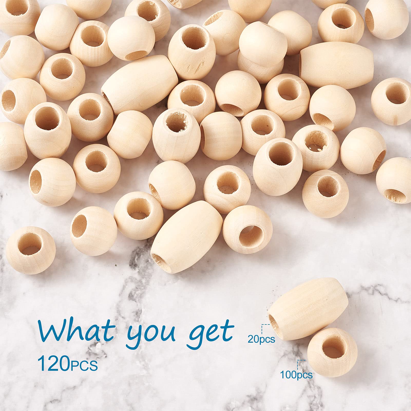 120Pcs Natural Large Hole Wood Beads - 9-10mm Oval & Round Unfinished Wooden Spacer Beads for DIY Jewelry Making, Craft Projects, Bracelets & Necklaces | Perfect for Handmade Gifts & Boho Style Accessories