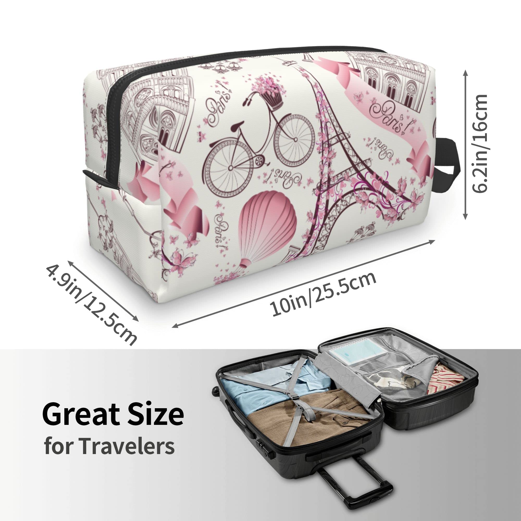 Waterproof Travel Makeup Bag for Women - Portable Cosmetic Pouch & Toiletry Organizer | Fashion Paris Design | Perfect for Vacation, Gym, Business Trips & Daily Essentials Storage