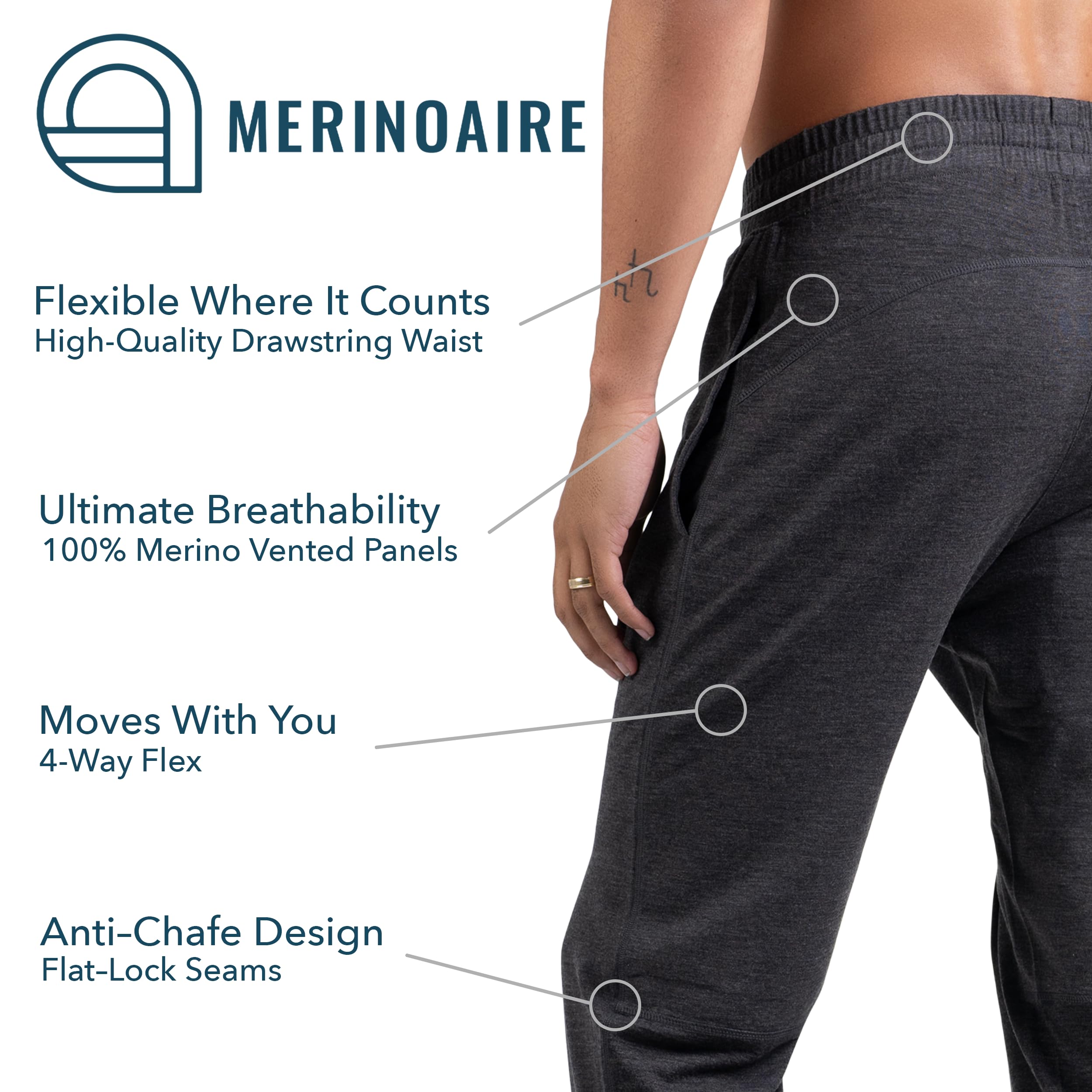 Men's Merino Wool Joggers - Odor-Resistant & Moisture-Wicking Workout Pants for Running, Gym & Outdoor Activities