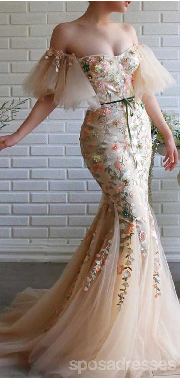 Elegant Floral Mermaid Off-Shoulder Long Prom Dress for Women | Affordable Formal Gown for Dances, Parties & Special Occasions | Style #12598
