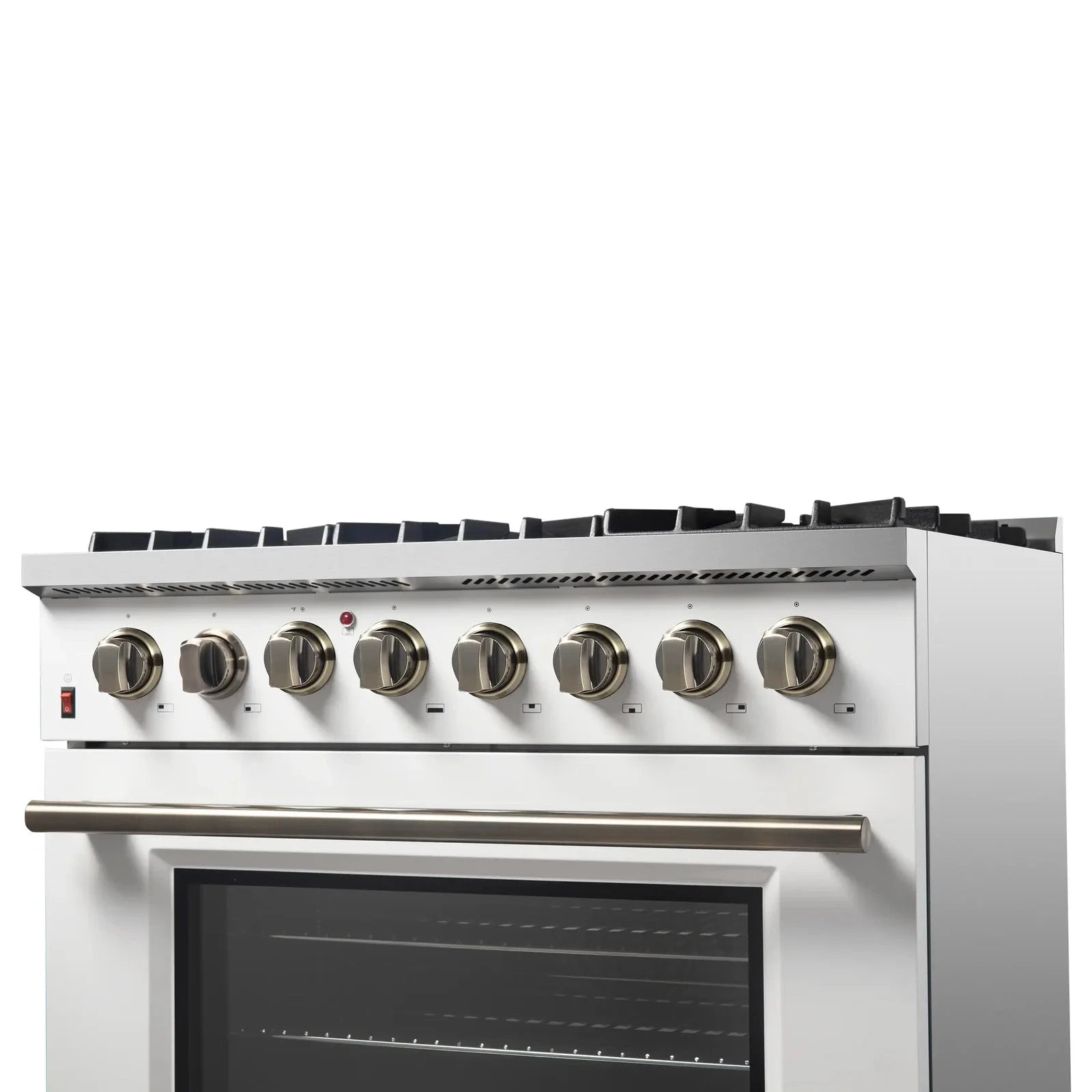 Forno Galiano 36-Inch Freestanding Dual Fuel Range - Gas Stove & Electric Oven in White with Antique Brass Trim (Model FFSGS6156 36WHT) | Professional Kitchen Appliance for Home Chefs & Cooking Enthusiasts