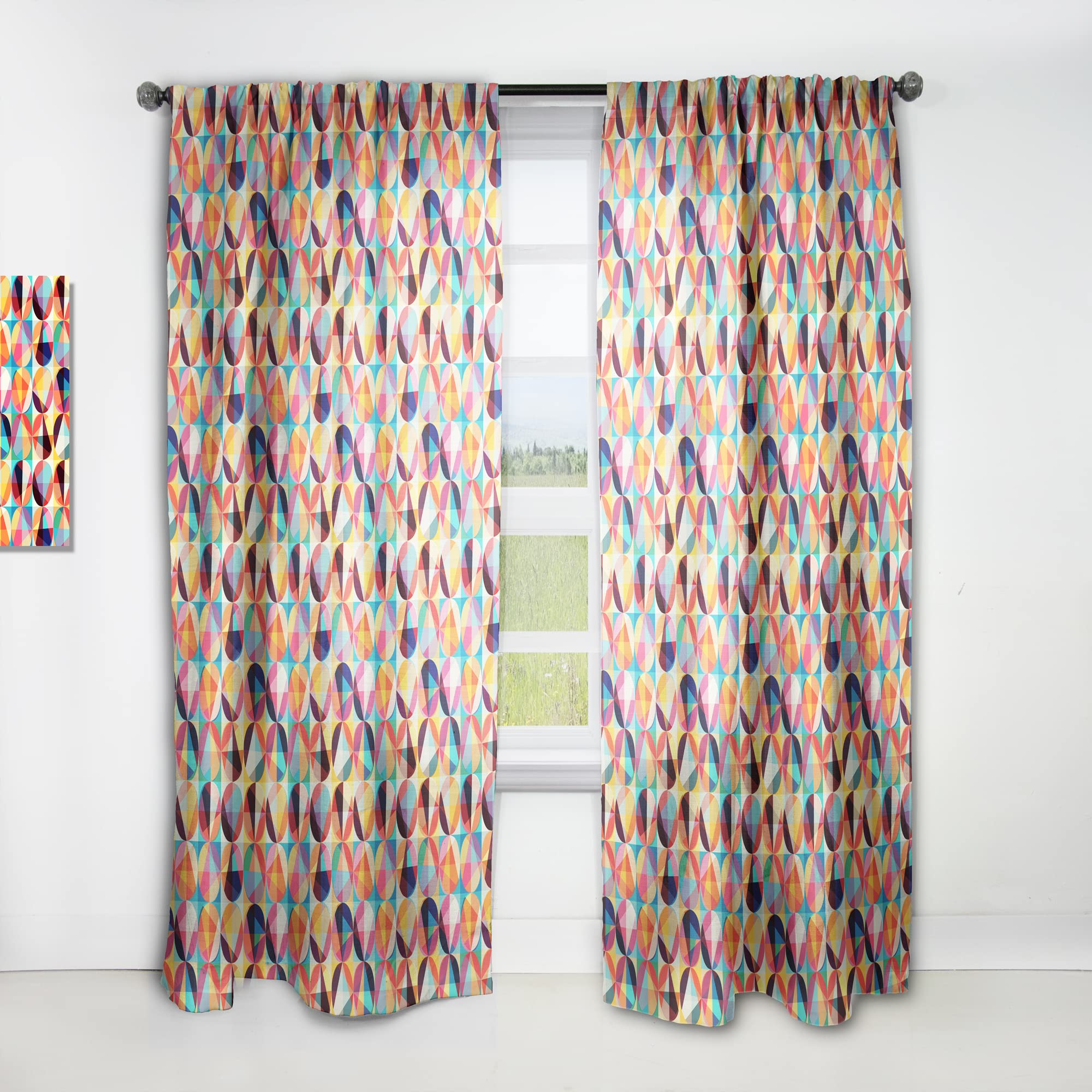 Geometric Pattern Blackout Curtains - Circles & Triangles Design Thermal Insulated Drapes for Bedroom & Living Room (52x90 Inch, Single Panel) - Perfect for Home Decor, Privacy & Energy Efficiency