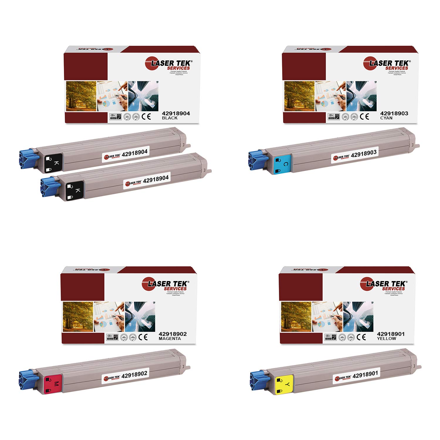 Laser Tek Compatible Toner Cartridge Replacement for Okidata C9600 C9800 C9850 Printers - 5 Pack (Black, Cyan, Magenta, Yellow) | High-Quality Printing for Office & Home Use