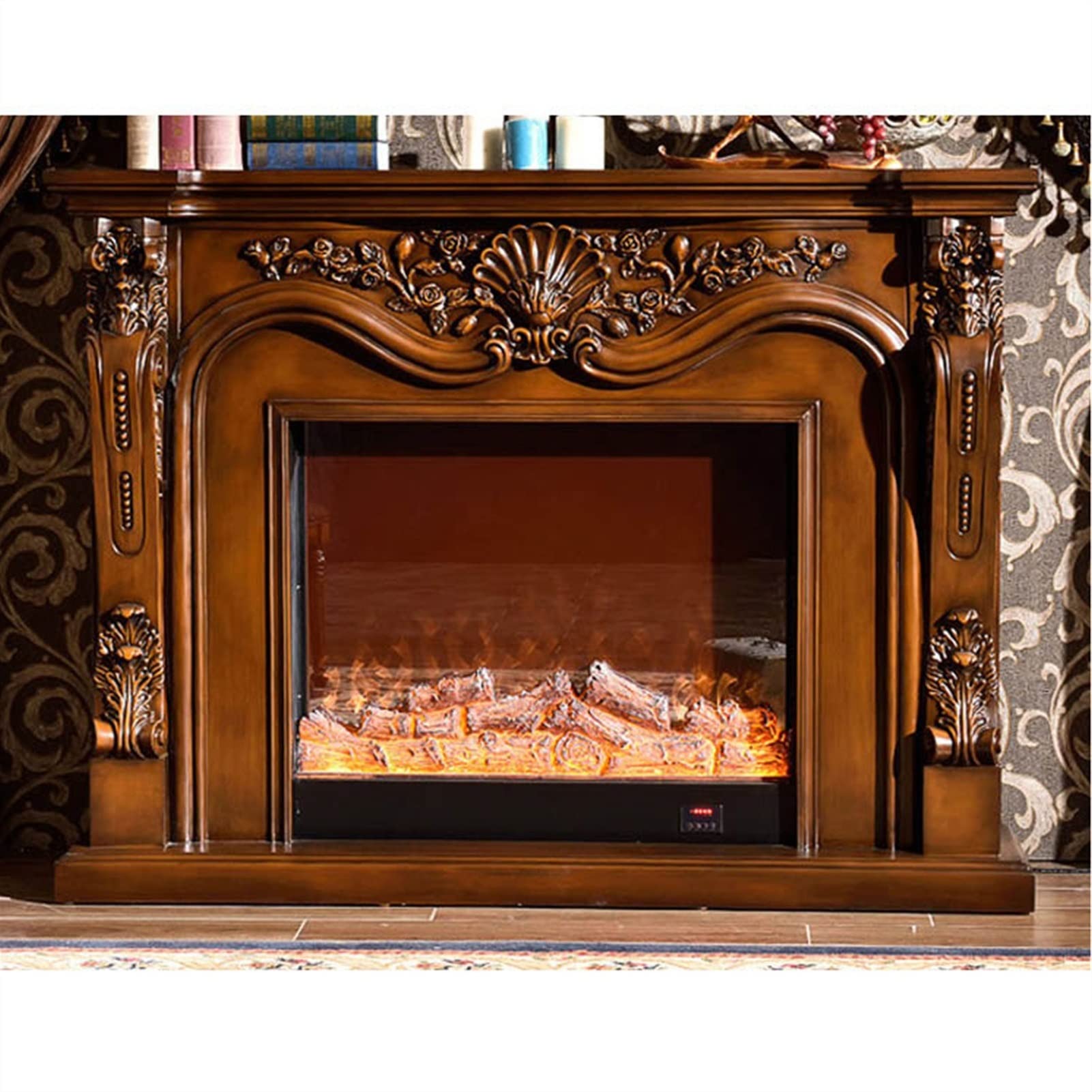 Electric Fireplace Insert with LED Flame Effect - Realistic Wooden Mantel Firebox Burner Set for Home Decor | Perfect for Living Room, Bedroom & Office Heating & Ambiance