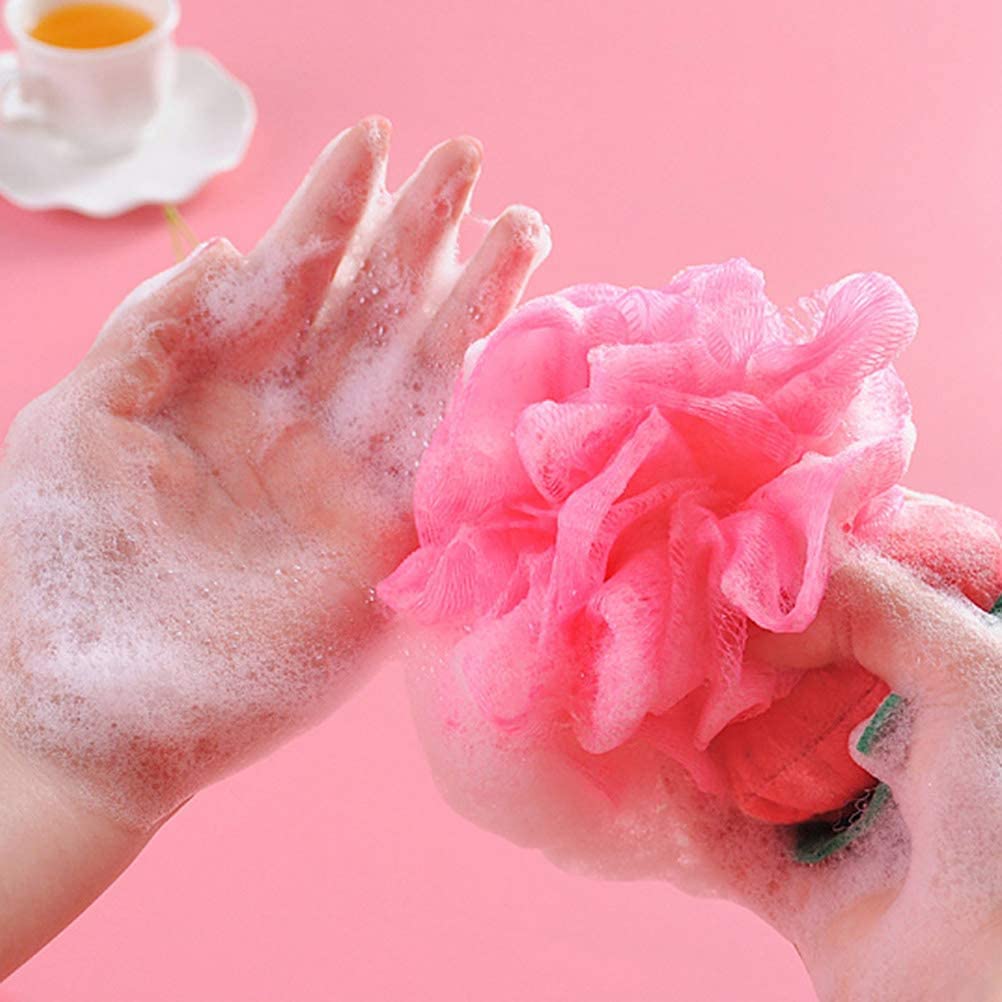 Bluwings 2-Pack Cute Fruit Bath Sponge Loofah Mesh Pouf - Colorful Cartoon Body Scrubber for Kids & Adults - Exfoliating Shower Ball for Gentle Skin Care - Perfect for Daily Bathing and Spa Relaxation