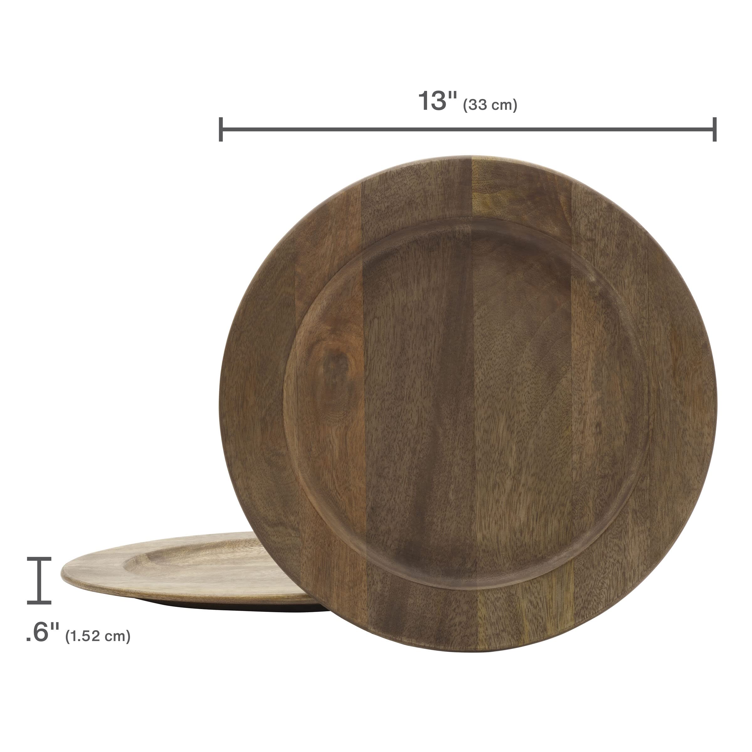 Mikasa Mango Wood Charger Plates Set of 4 - 13 Inch Natural Brown Round Placemats for Dining Table - Perfect for Thanksgiving, Christmas Dinner & Formal Events