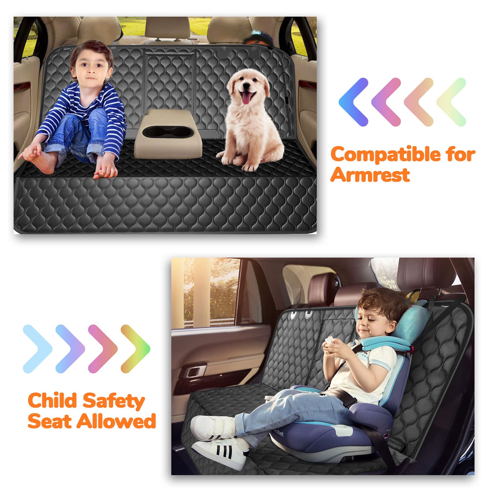 URPOWER Waterproof Dog Car Seat Cover - Non-Slip Back Seat Protector for Pets & Kids, Fits SUVs, Trucks & Cars with Middle Armrest | Perfect for Travel, Road Trips & Daily Commutes