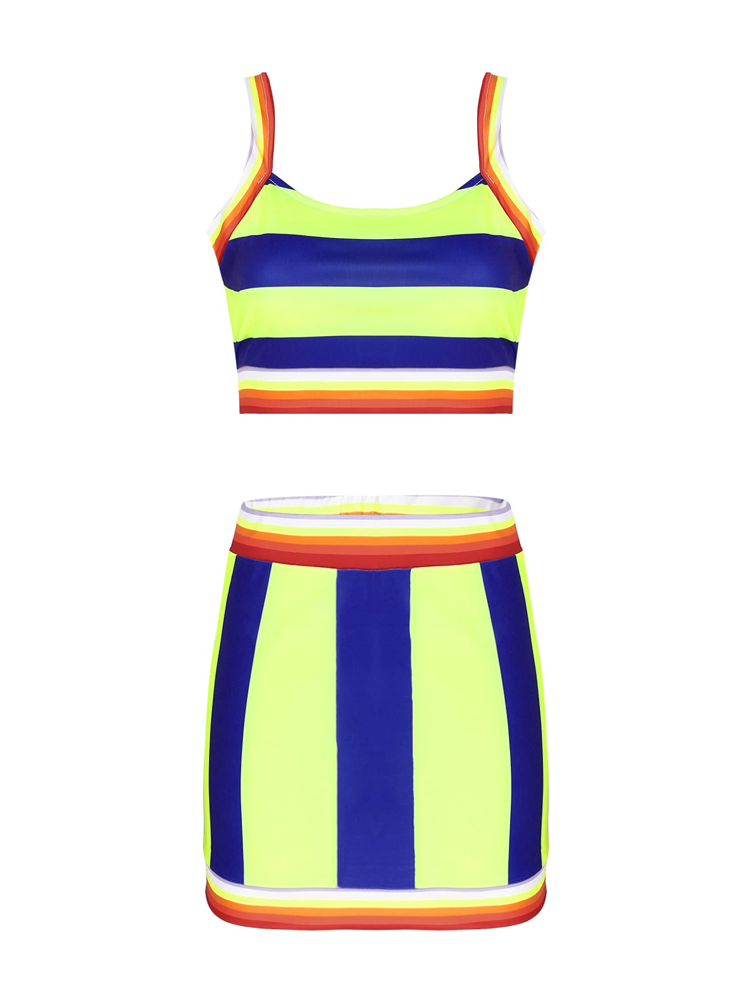 Freebily Women's Summer Color Block Two Piece Outfits - Crop Top and Mini Skirt Set | Beachwear, Vacation Outfits, Casual Street Style