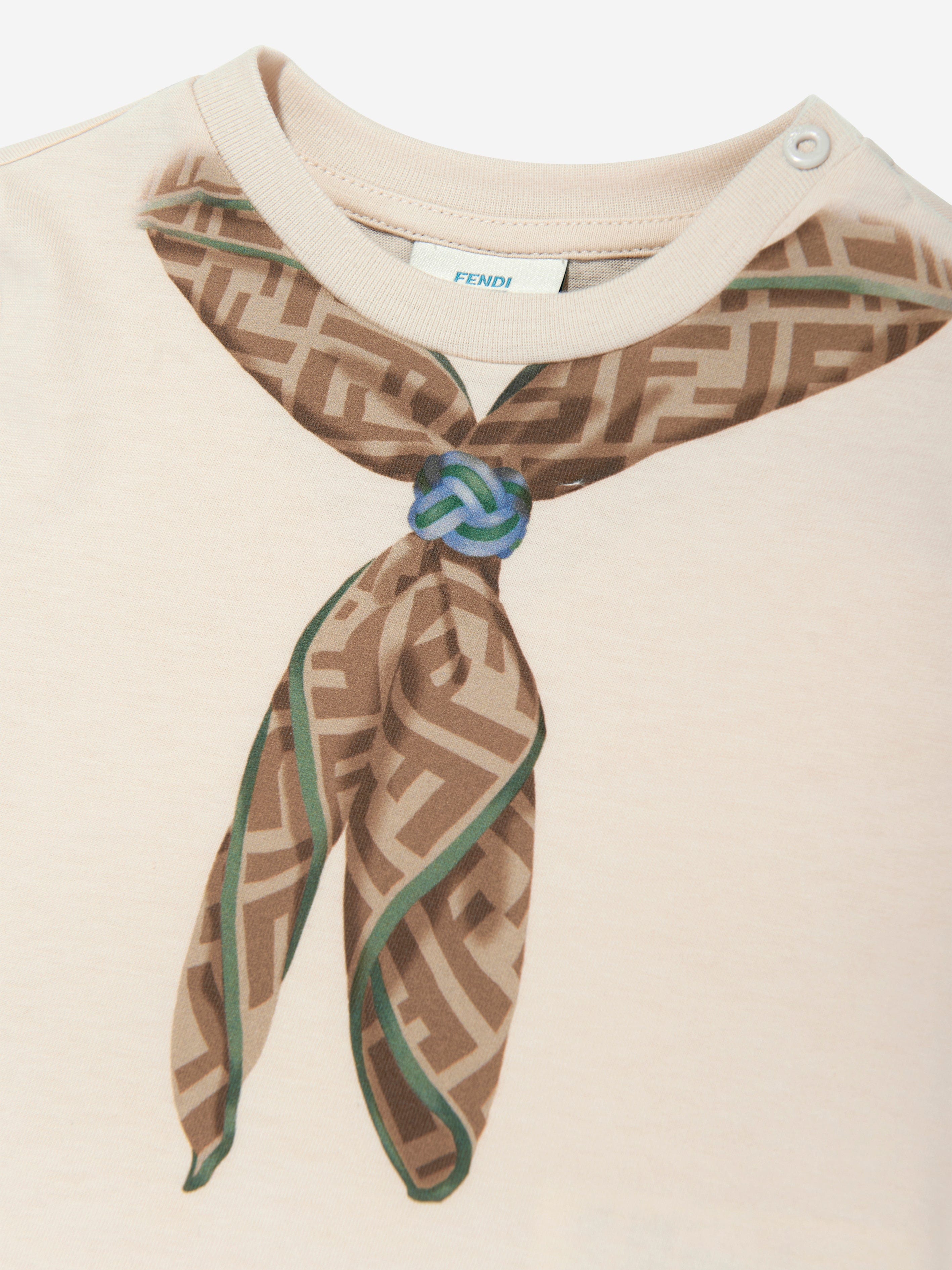 Baby Boys Scarf Print T-Shirt in Beige - Soft Cotton Casual Tee for Toddlers - Perfect for Playdates, Family Outings & Photo Shoots
