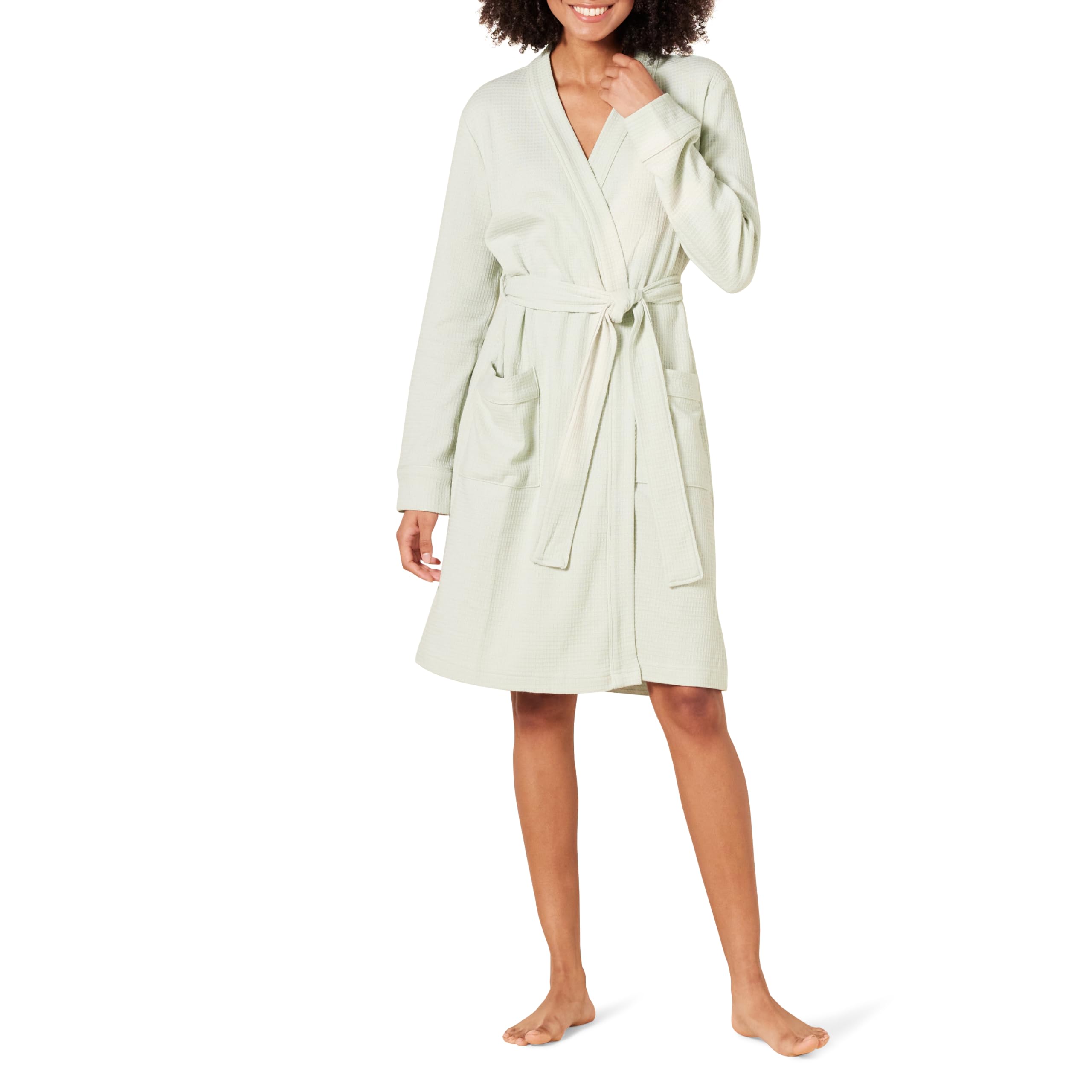 Amazon Essentials Women's Lightweight Waffle Mid-Length Robe - Soft & Comfortable Bathrobe for Spa, Lounge & Relaxation (Plus Size Available)