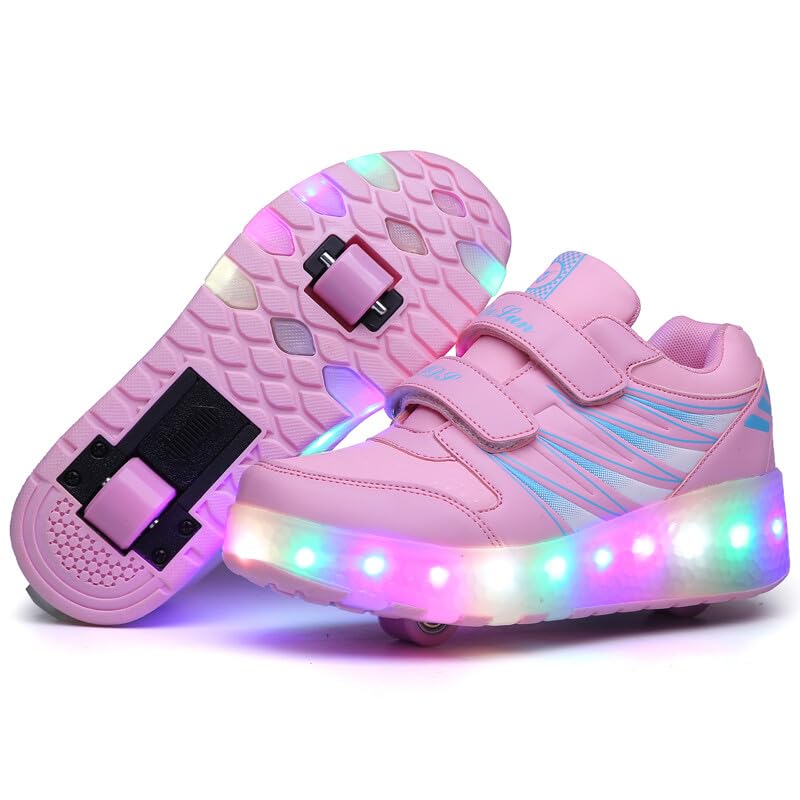 Kids Roller Shoes with 2-Wheel Roller Skates - Sport Sneakers with USB Charging & LED Lights for Boys & Girls - Perfect for Outdoor Play, School & Skate Parks