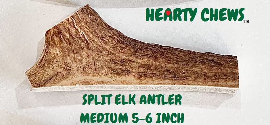 Premium Grade A Elk Antler Chews for Dogs - 100% Organic & Natural Dog Treat - Long-Lasting Dental Chew for Puppies & Adult Dogs - Medium Split (5-6 Inches) - Perfect for Teething Relief & Dental Health
